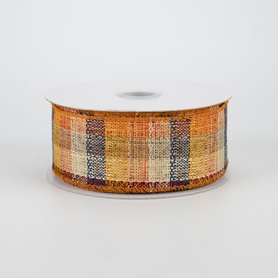 1.5" Plaid Fall Ribbon: Blue & Orange (10 Yards)