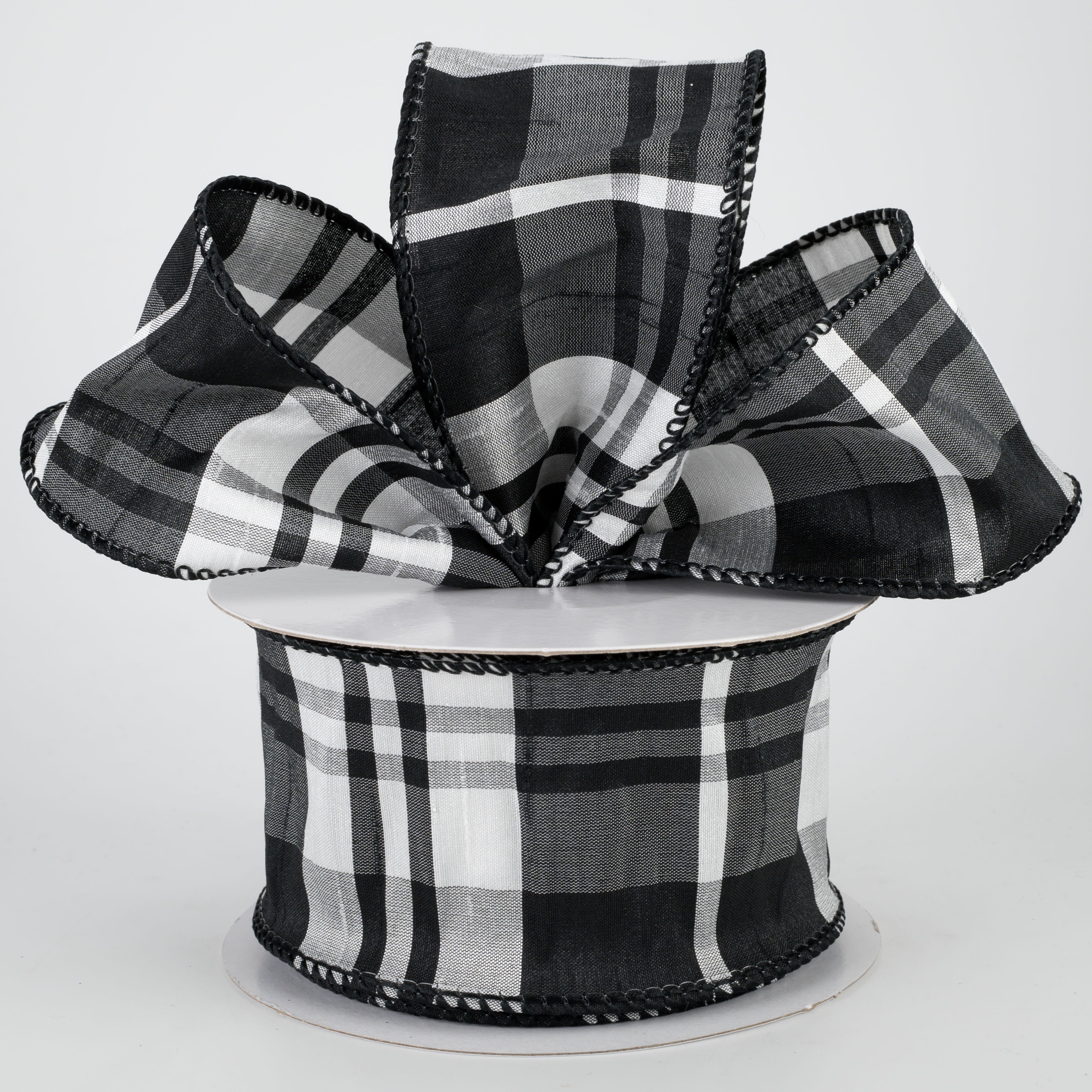 2.5" Plaid Faux Dupioni Ribbon: Black, White, Grey (10 Yards) Lifestyle Photo