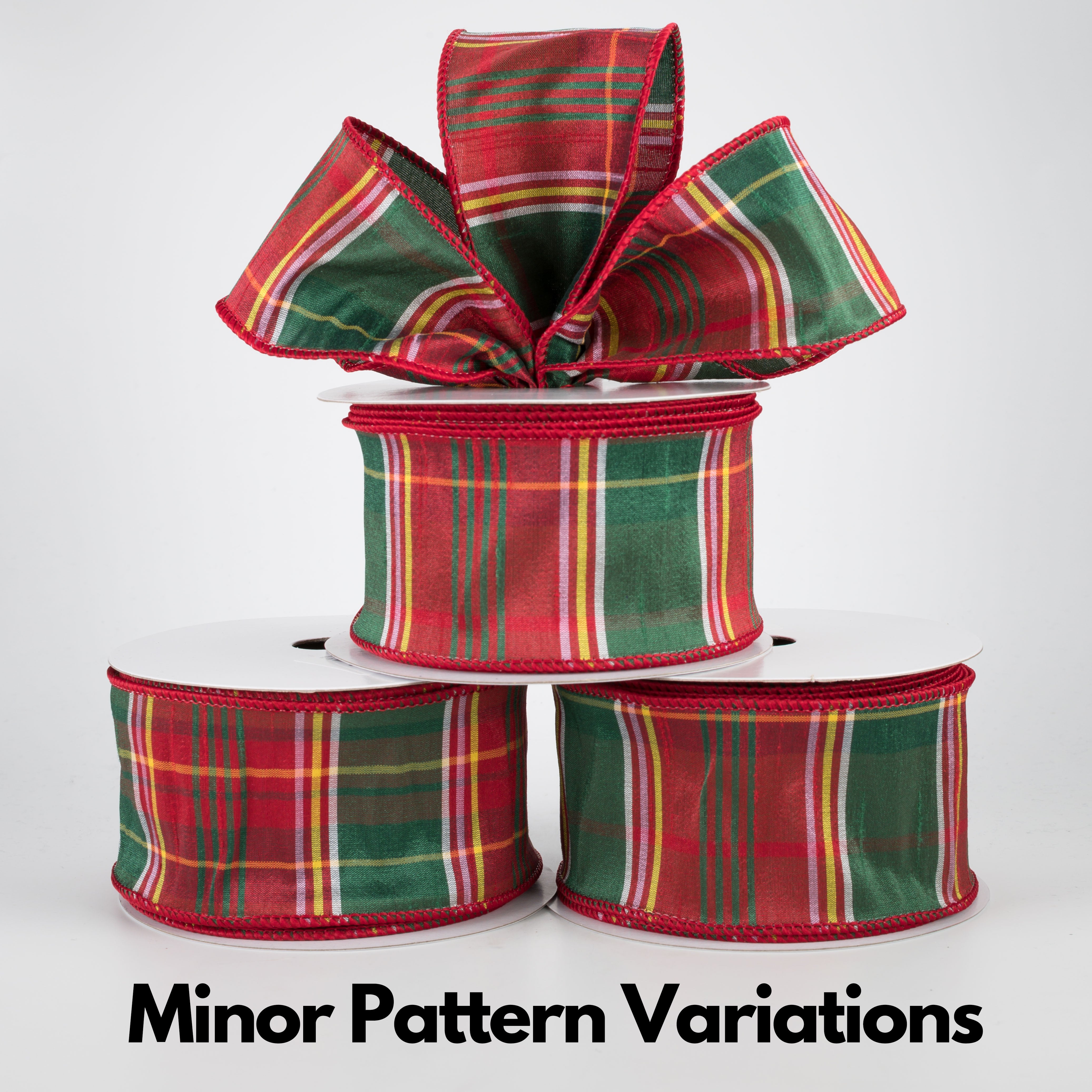 2.5" Plaid Faux Dupioni Ribbon: Emerald, Red, Yellow (10 Yards) Lifestyle Photo