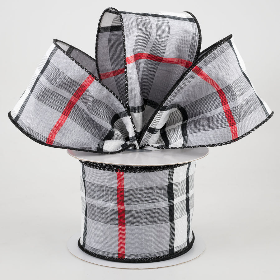 2.5" Plaid Faux Dupioni Ribbon: Grey, White, Black, Red (10 Yards) Lifestyle Photo