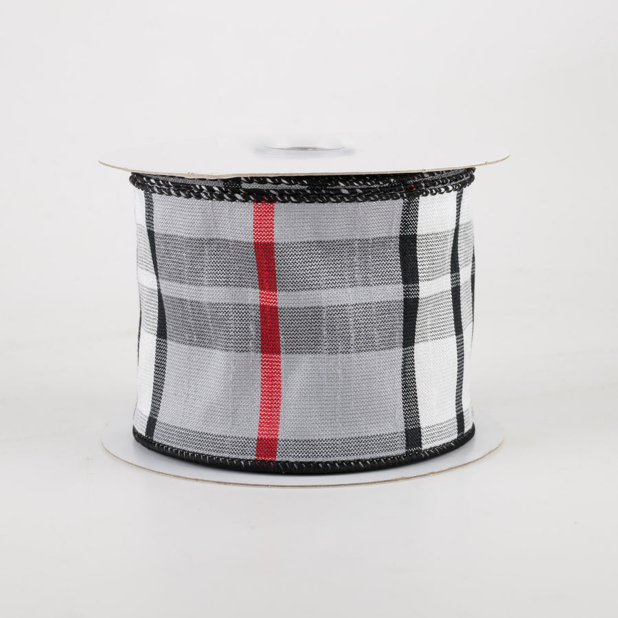 2.5" Plaid Faux Dupioni Ribbon: Grey, White, Black, Red (10 Yards)