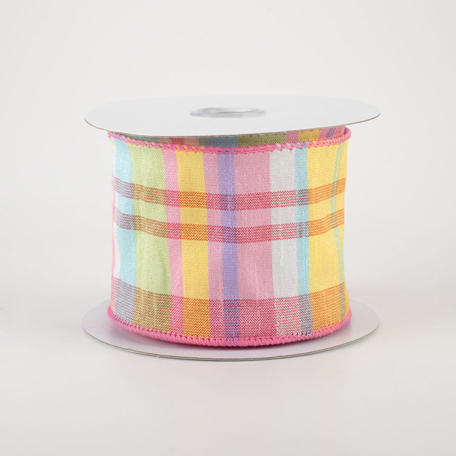 2.5" Plaid Faux Dupioni Ribbon: Light Pink, Blue, Lime, Yellow (10 Yards)