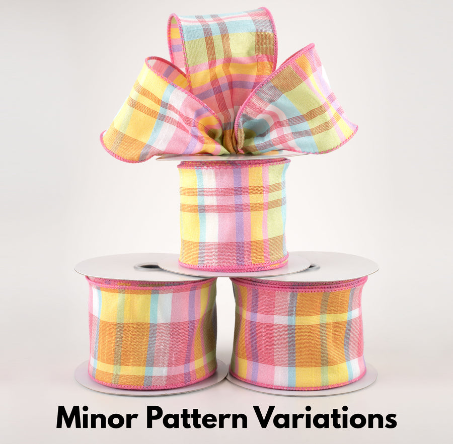 2.5" Plaid Faux Dupioni Ribbon: Light Pink, Blue, Lime, Yellow (10 Yards) Lifestyle Photo