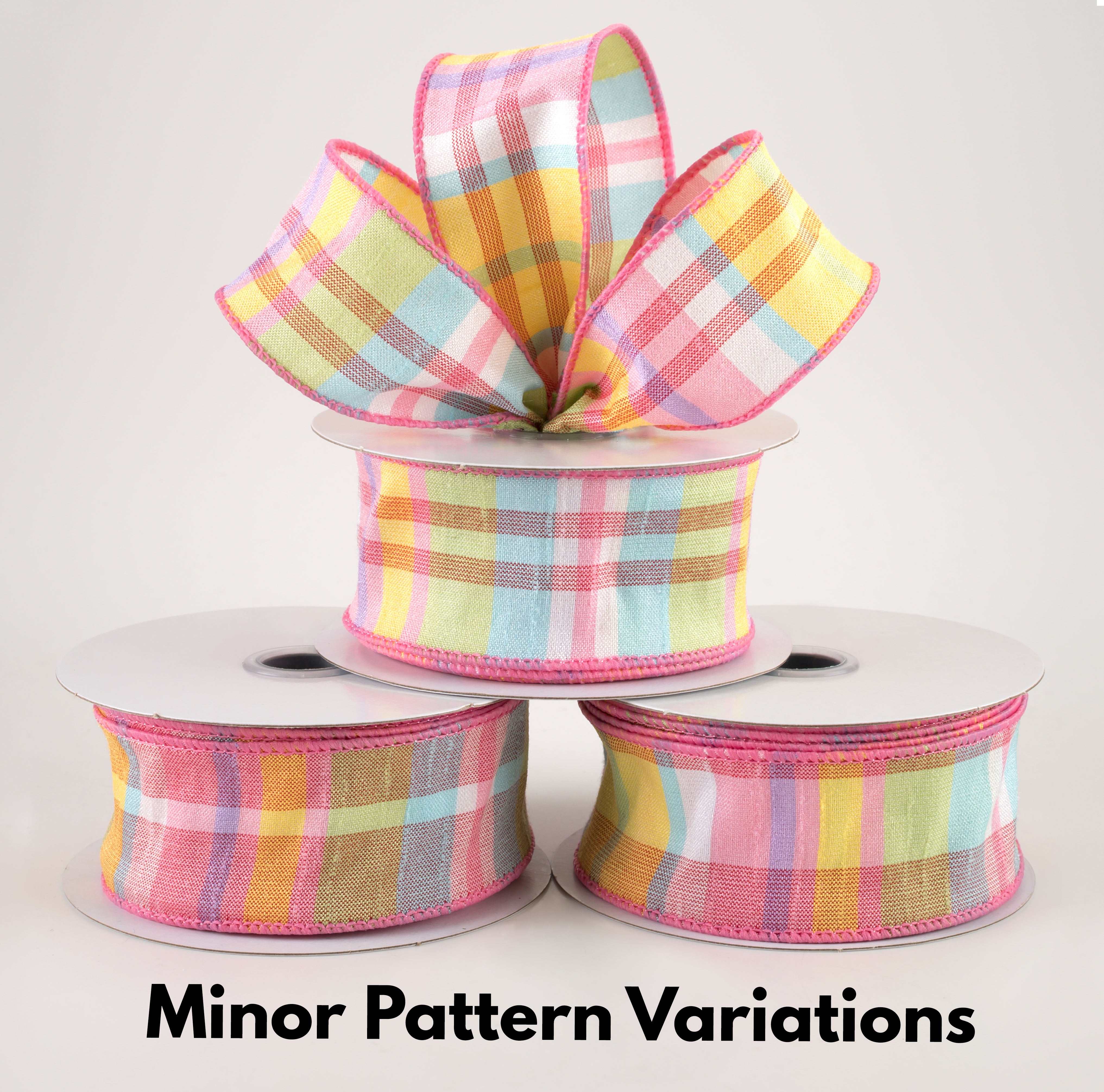 1.5" Plaid Faux Dupioni Ribbon: Light Pink, Blue, Lime, Yellow (10 Yards) Lifestyle Photo