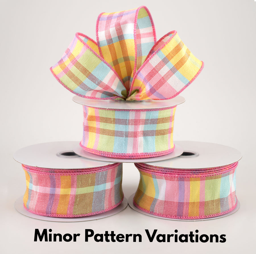 1.5" Plaid Faux Dupioni Ribbon: Light Pink, Blue, Lime, Yellow (10 Yards) Lifestyle Photo