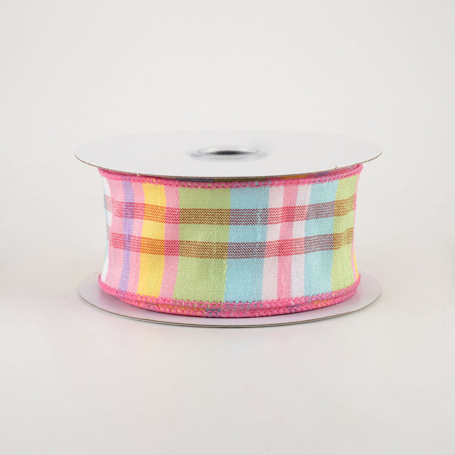 1.5" Plaid Faux Dupioni Ribbon: Light Pink, Blue, Lime, Yellow (10 Yards)