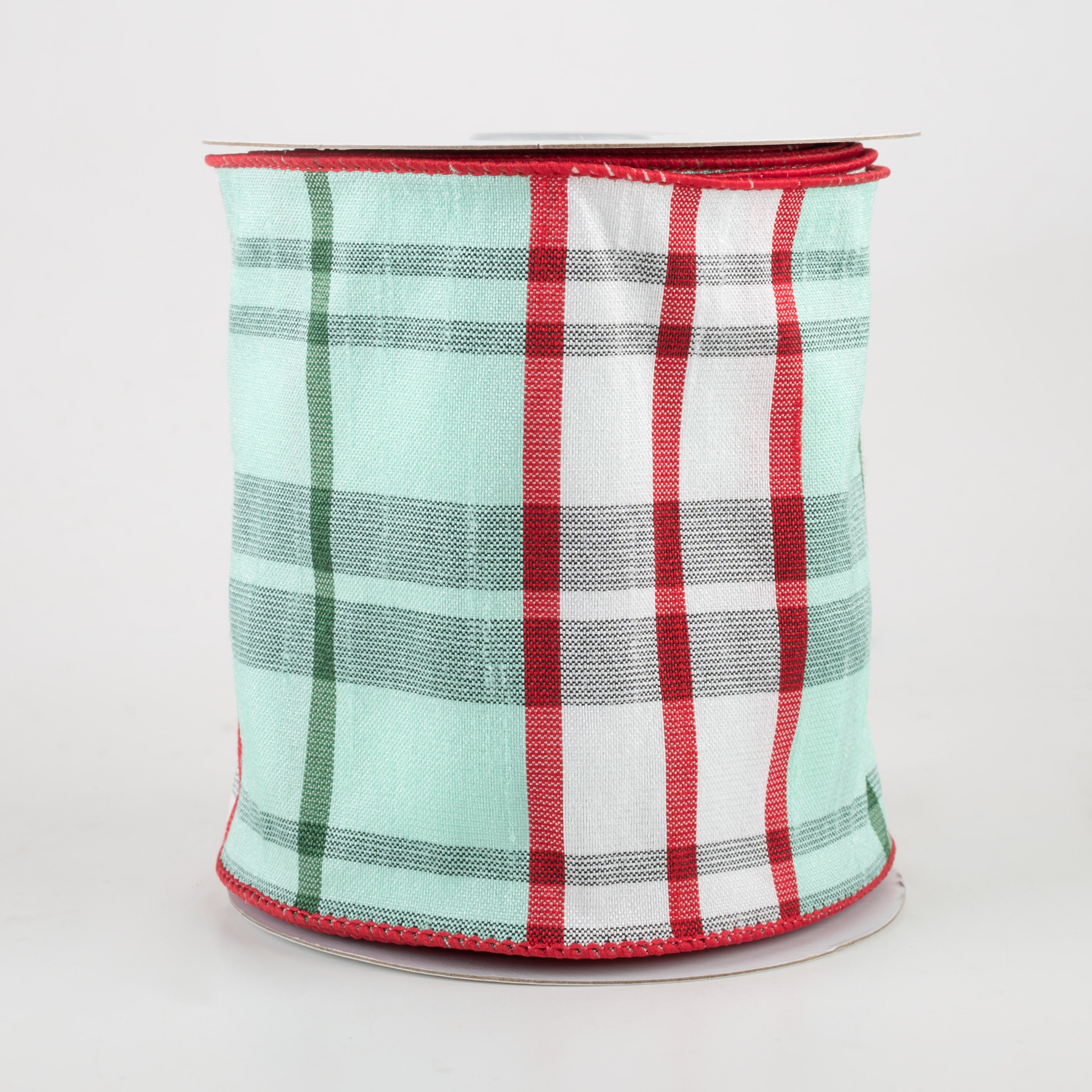 4" Plaid Faux Dupioni Ribbon: Mint, White, Red, Emerald (10 Yards)