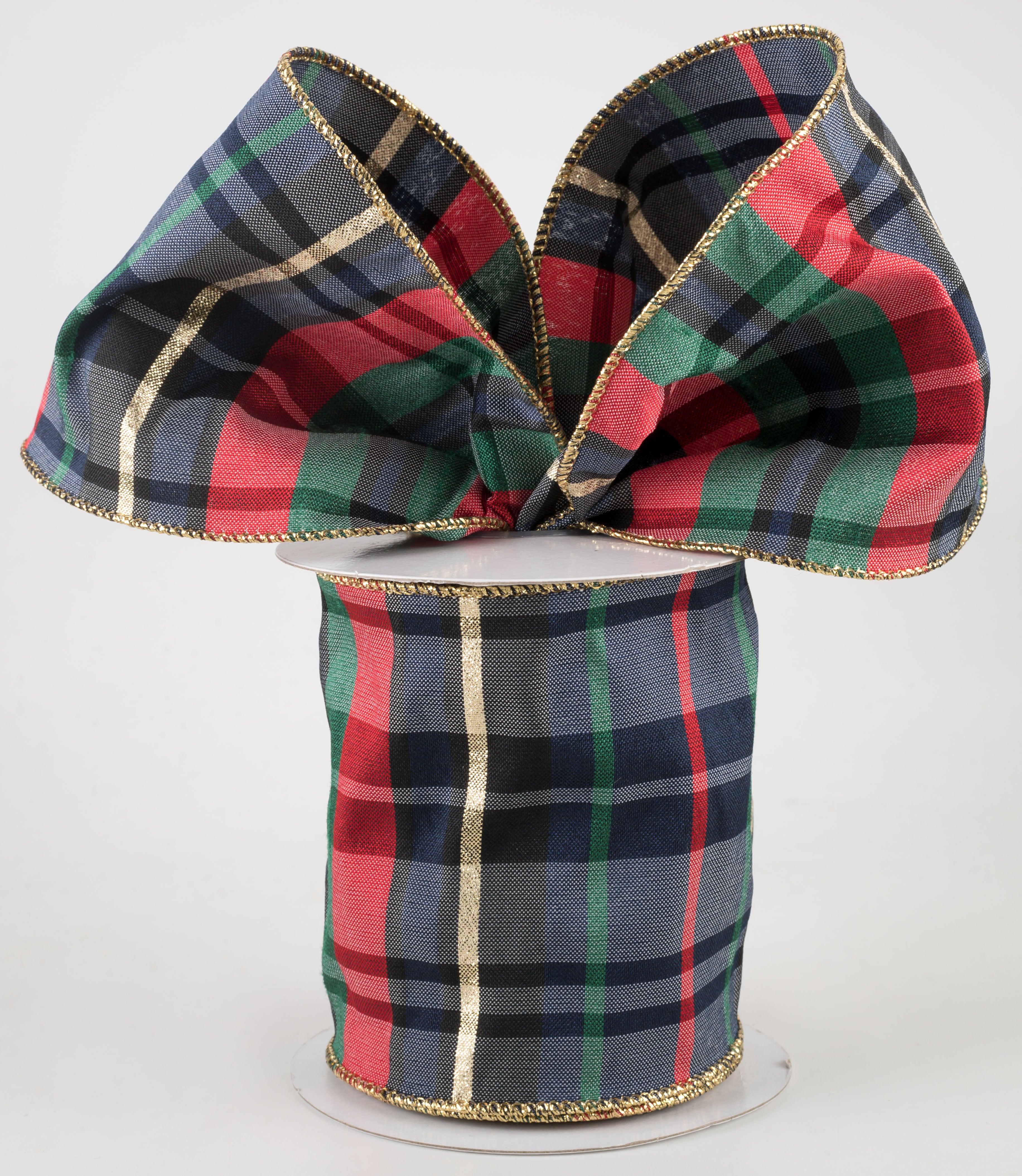 4" Plaid Faux Dupioni Ribbon: Navy, Red, Emerald, Black, Gold (10 Yards) Lifestyle Photo