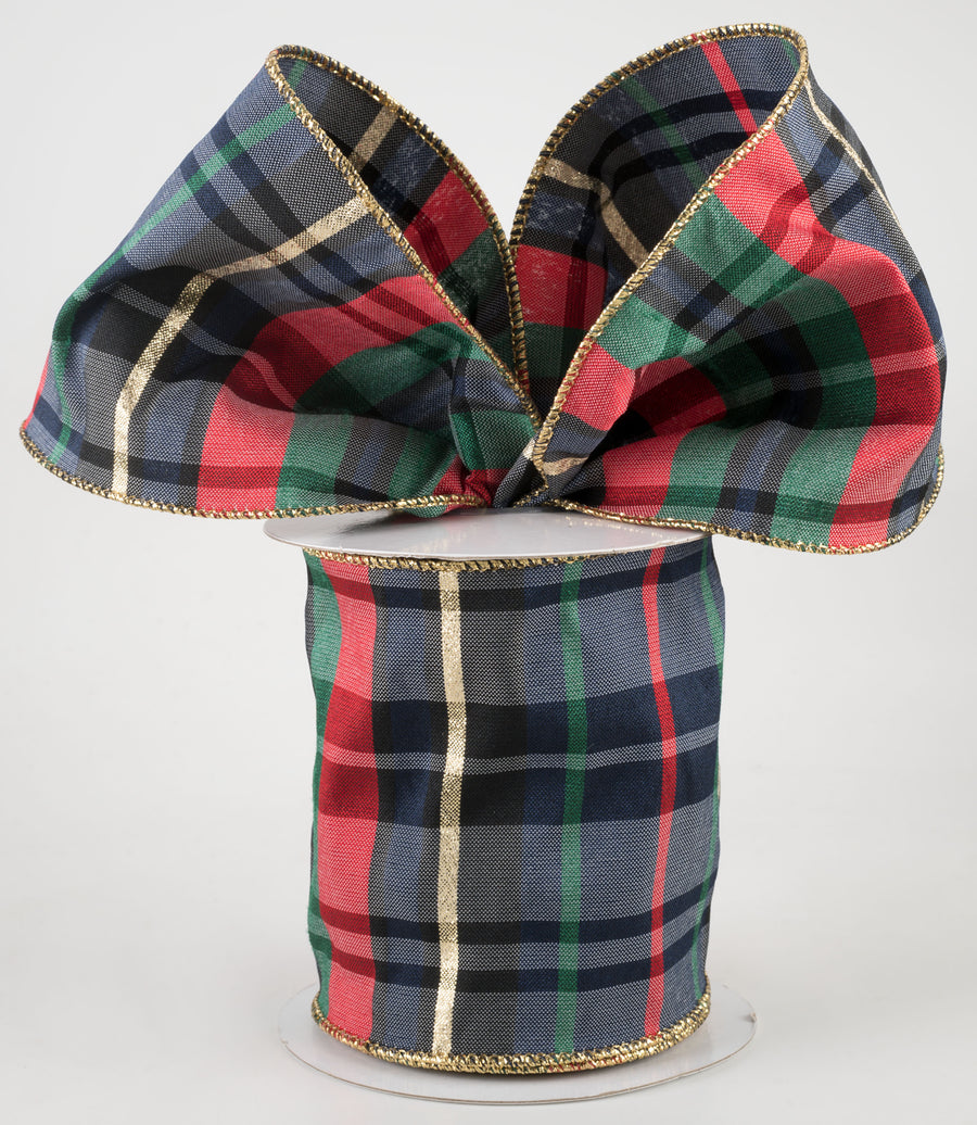4" Plaid Faux Dupioni Ribbon: Navy, Red, Emerald, Black, Gold (10 Yards) Lifestyle Photo
