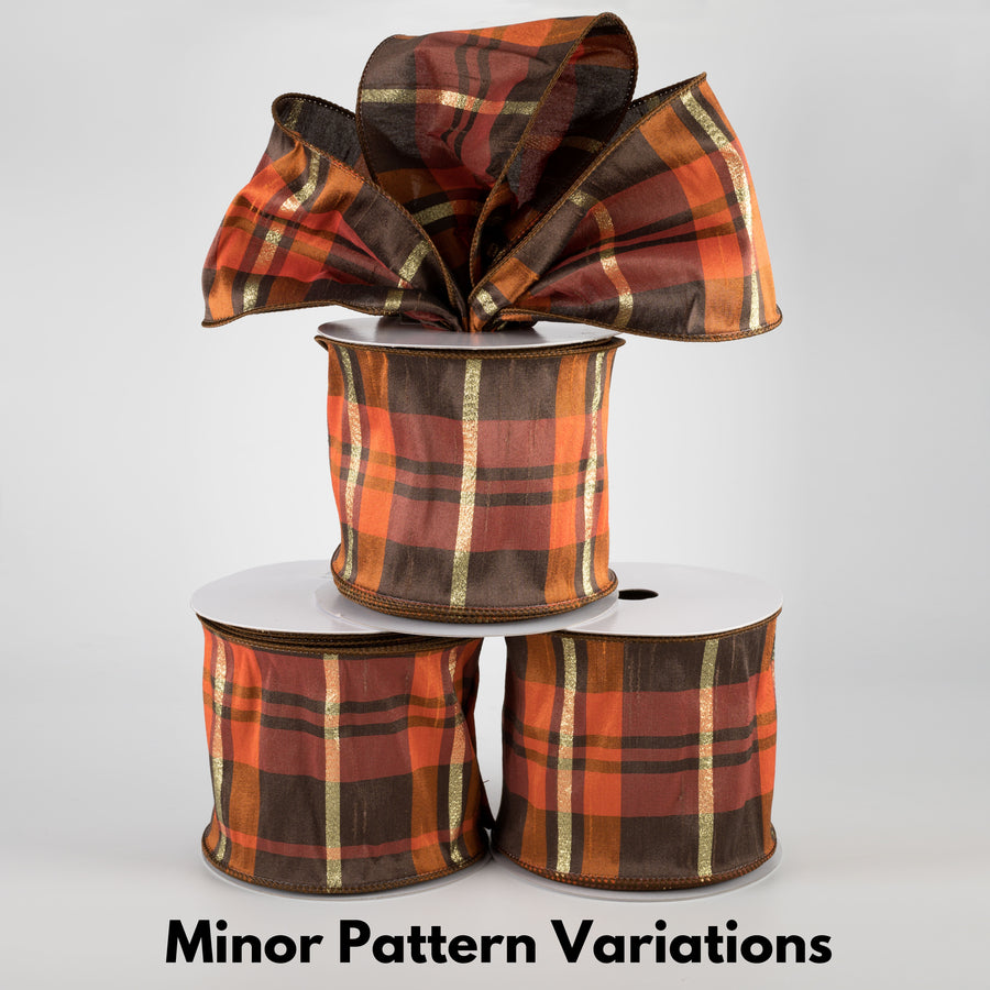 4" Plaid Faux Dupioni Ribbon: Orange, Brown, Gold (10 Yards) Lifestyle Photo