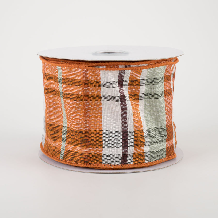 2.5" Plaid Faux Dupioni Ribbon: Orange, Rust, Sage, Cream, Brown (10 Yards)