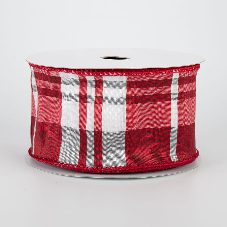 2.5" Plaid Faux Dupioni Ribbon: Red, White, Grey (10 Yards)
