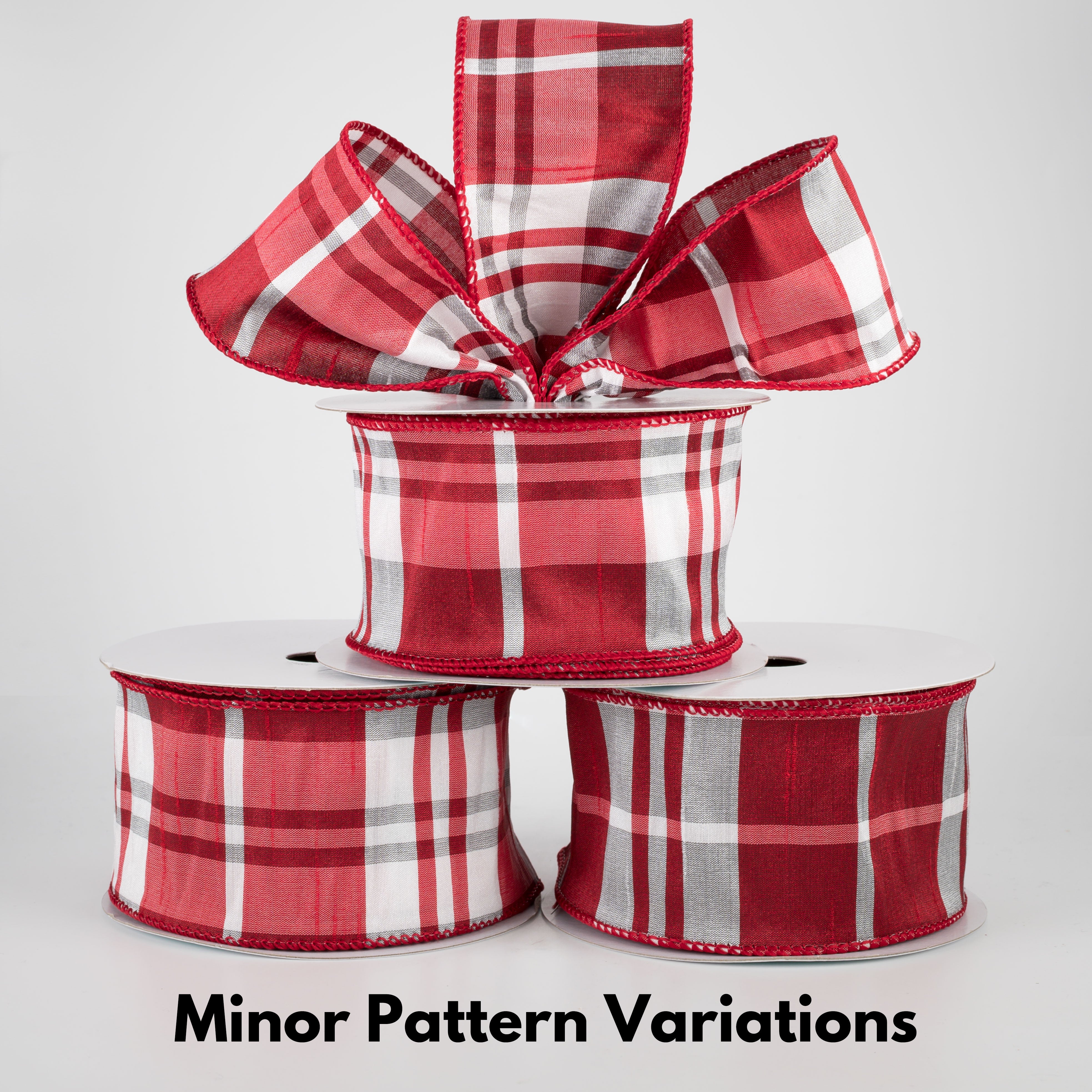 2.5" Plaid Faux Dupioni Ribbon: Red, White, Grey (10 Yards) Lifestyle Photo