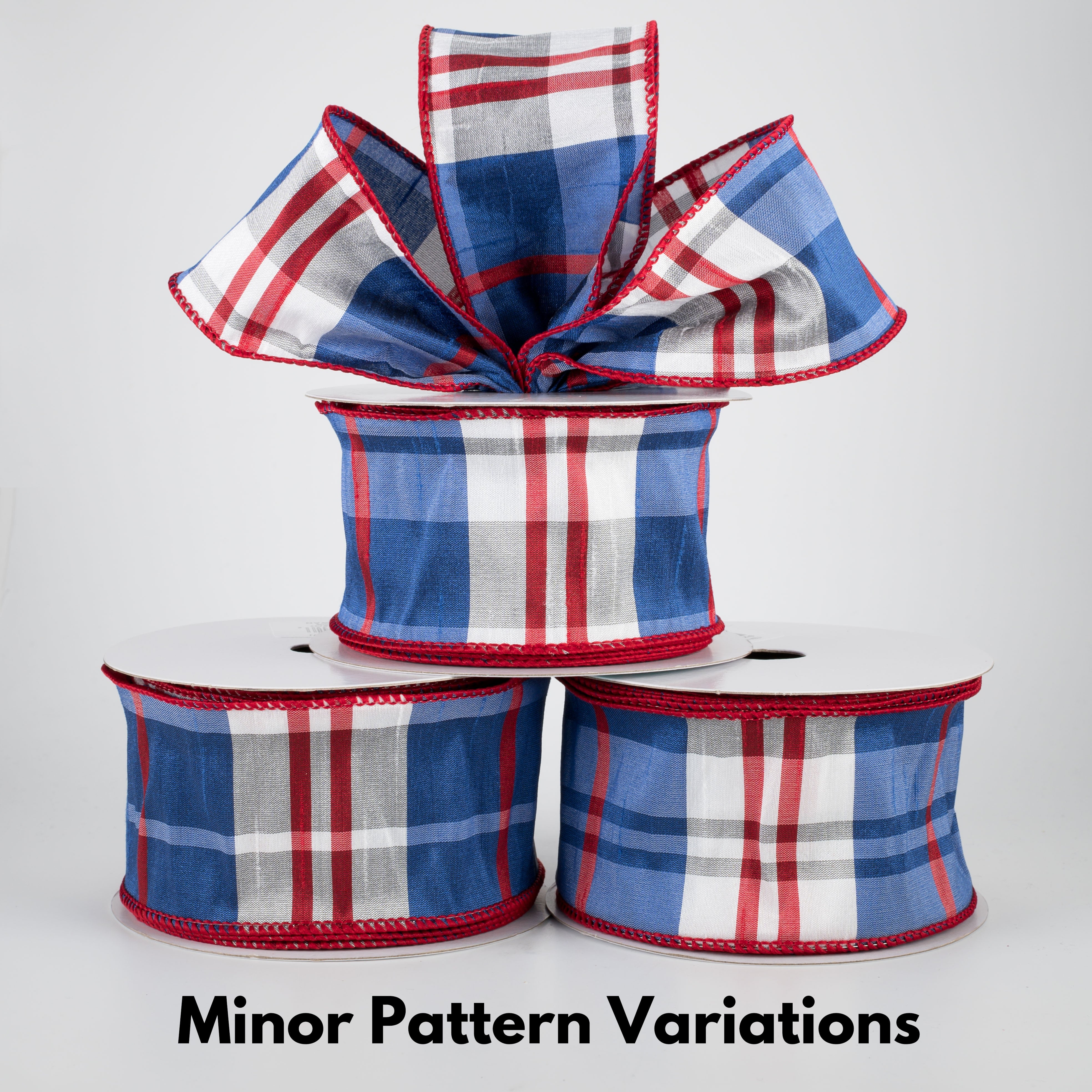 2.5" Plaid Faux Dupioni Ribbon: Royal Blue, Red, White (10 Yards) Lifestyle Photo