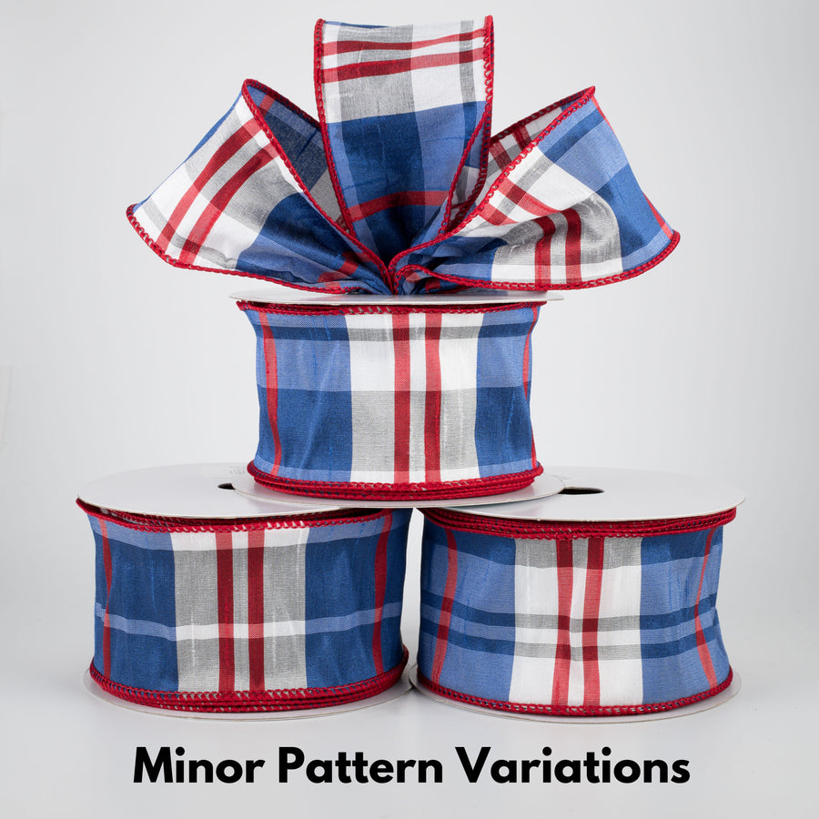 2.5" Plaid Faux Dupioni Ribbon: Royal Blue, Red, White (10 Yards) Lifestyle Photo