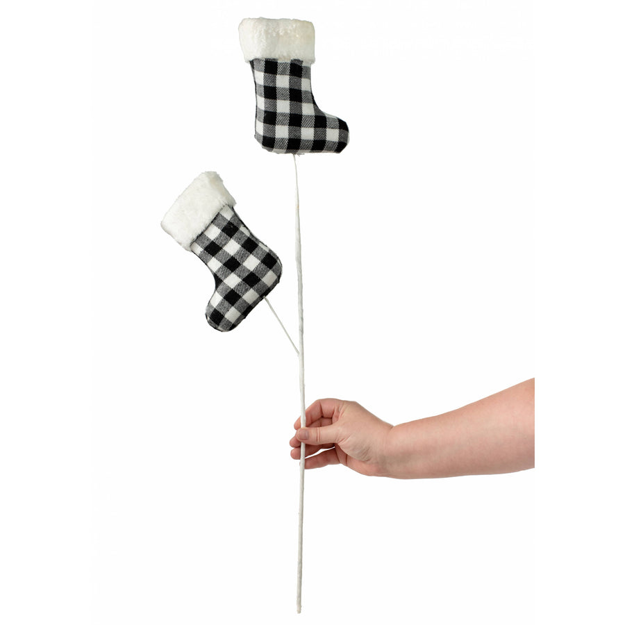 27" Plaid & Faux Fur Christmas Stocking Pick detail photo 3