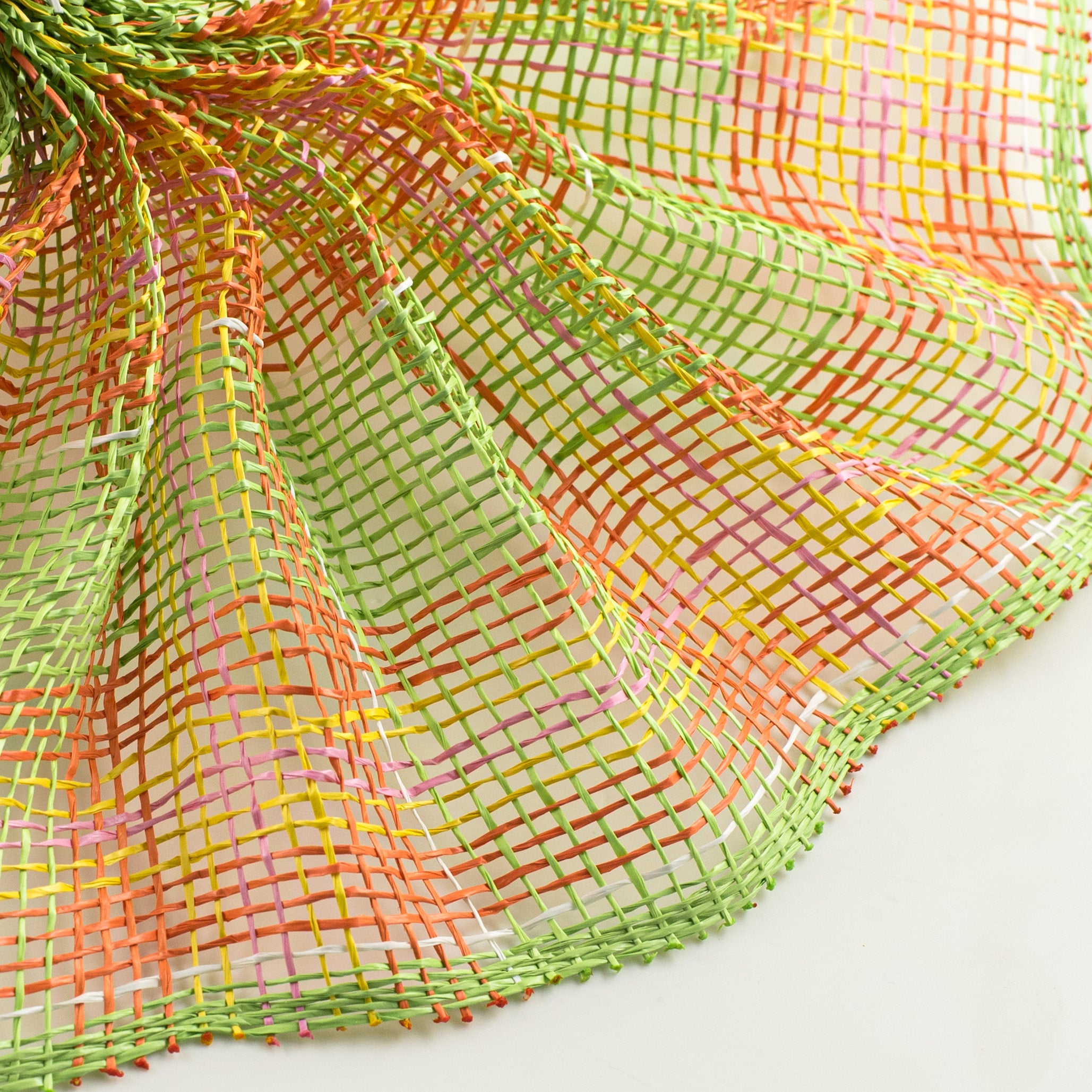 10" Plaid Poly Burlap Mesh: Fresh Green, Orange, Yellow, Pink Lifestyle Photo