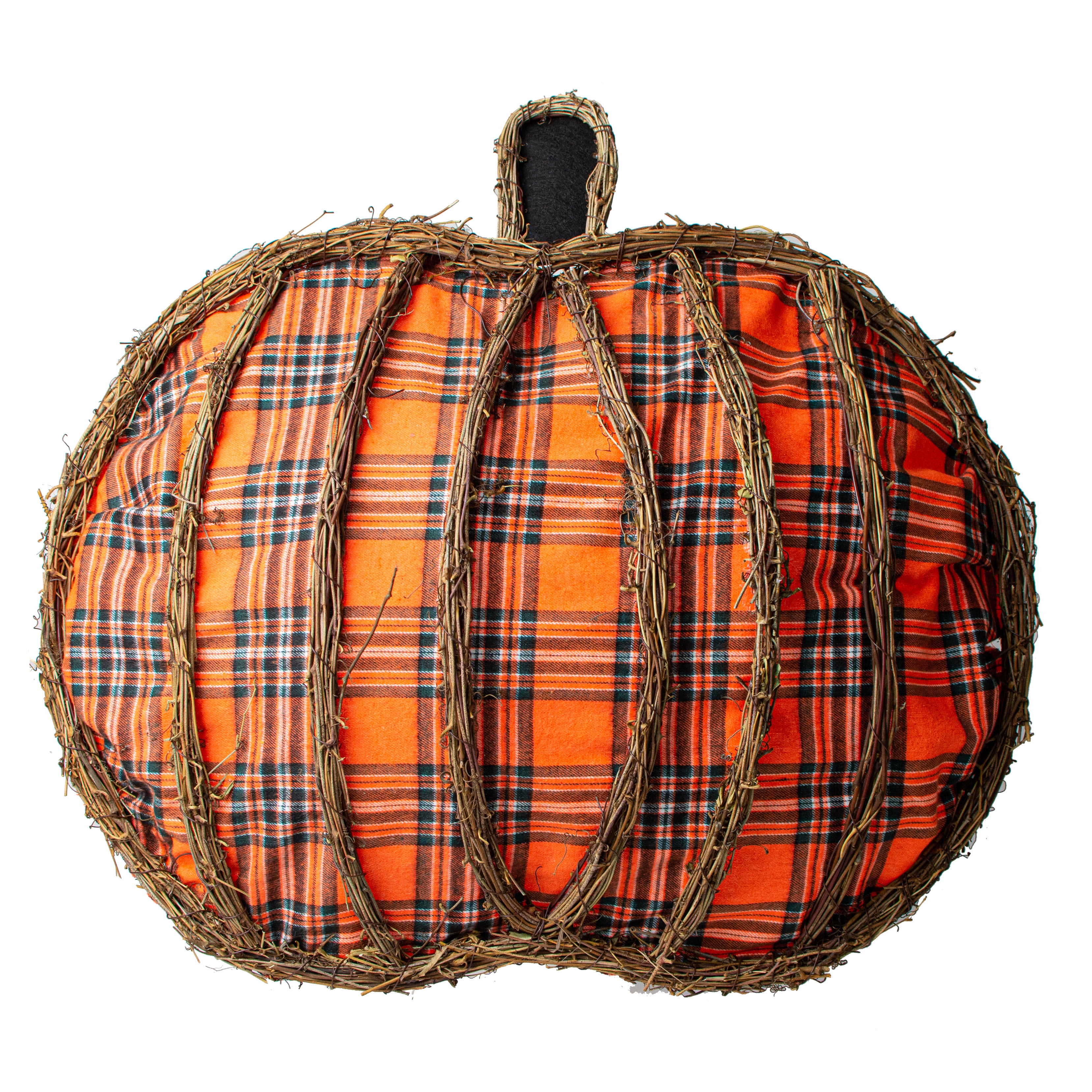 23" Plaid Pumpkin Grapevine Hanger Item Number: 56732ORBKWT