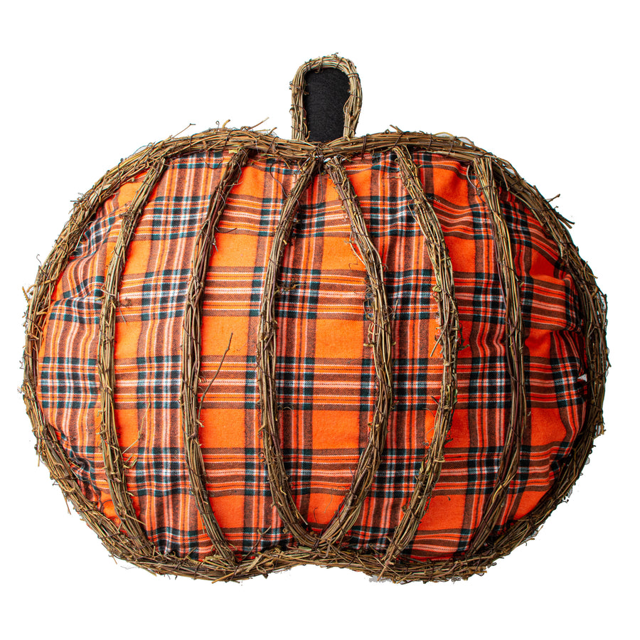 23" Plaid Pumpkin Grapevine Hanger Item Number: 56732ORBKWT