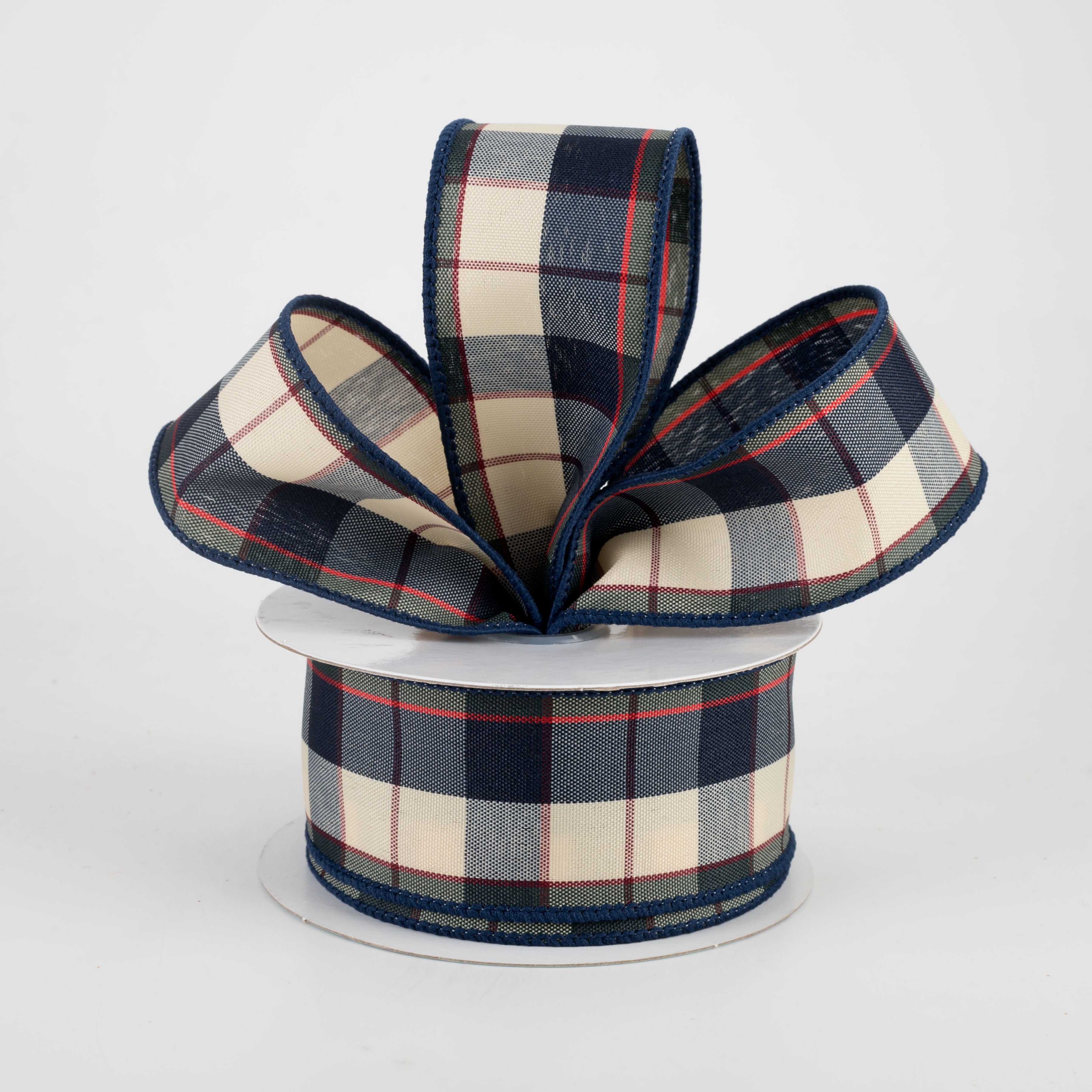1.5" Plaid Ribbon: Blue, Dark Green, Beige, Burgundy, Red (10 Yards) Lifestyle Photo