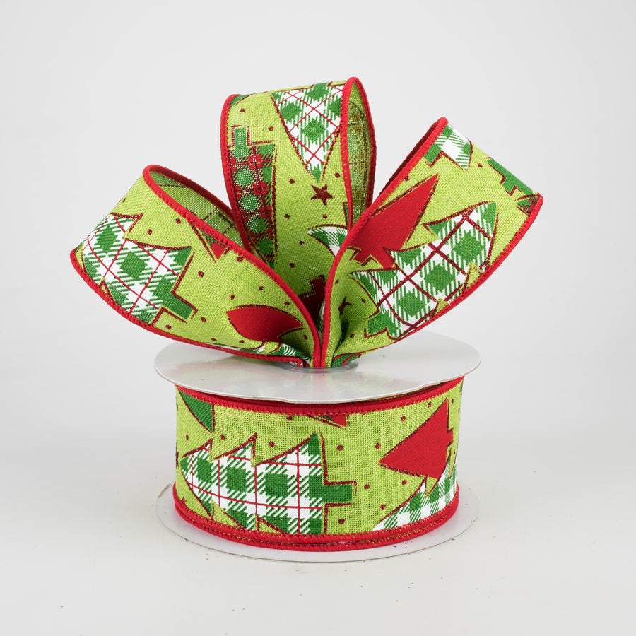 1.5" Plaid Trees Ribbon: Lime, Red, Emerald (10 Yards) Lifestyle Photo
