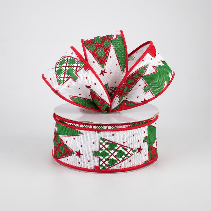 1.5" Plaid Trees Ribbon: White, Red, Emerald (10 Yards) Lifestyle Photo