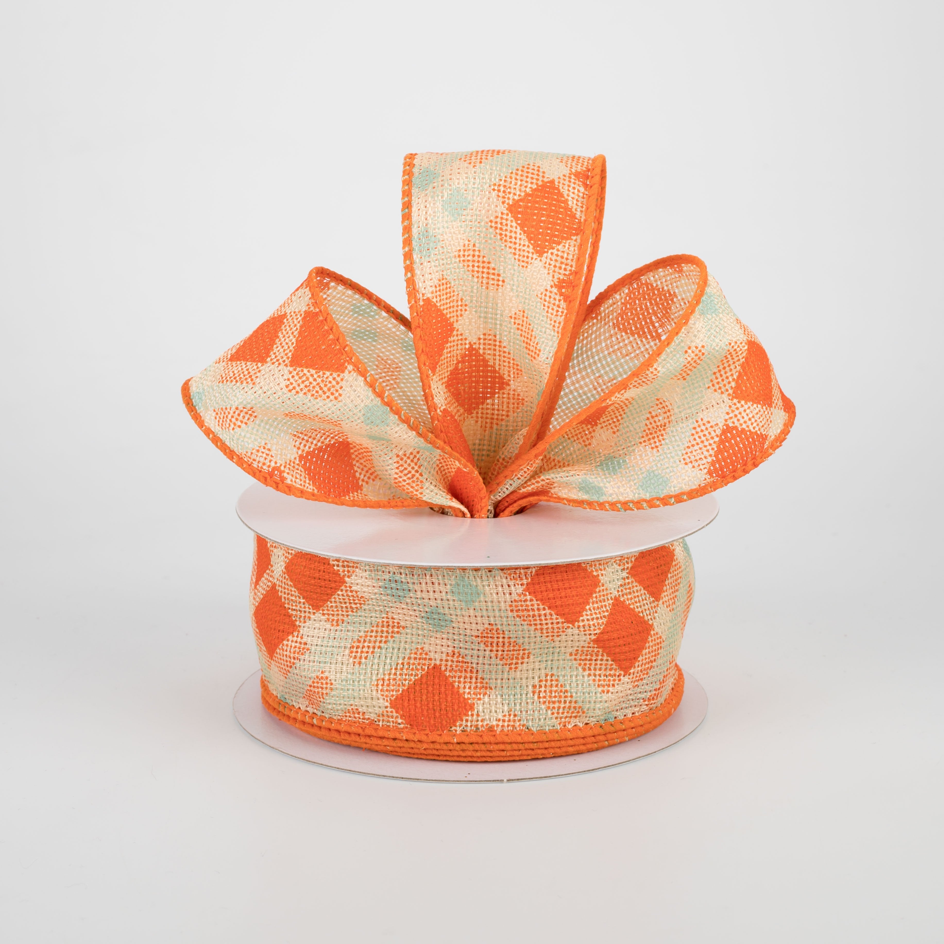 1.5" Plaid Woven Ribbon: Orange & Aqua (10 Yards) Lifestyle Photo