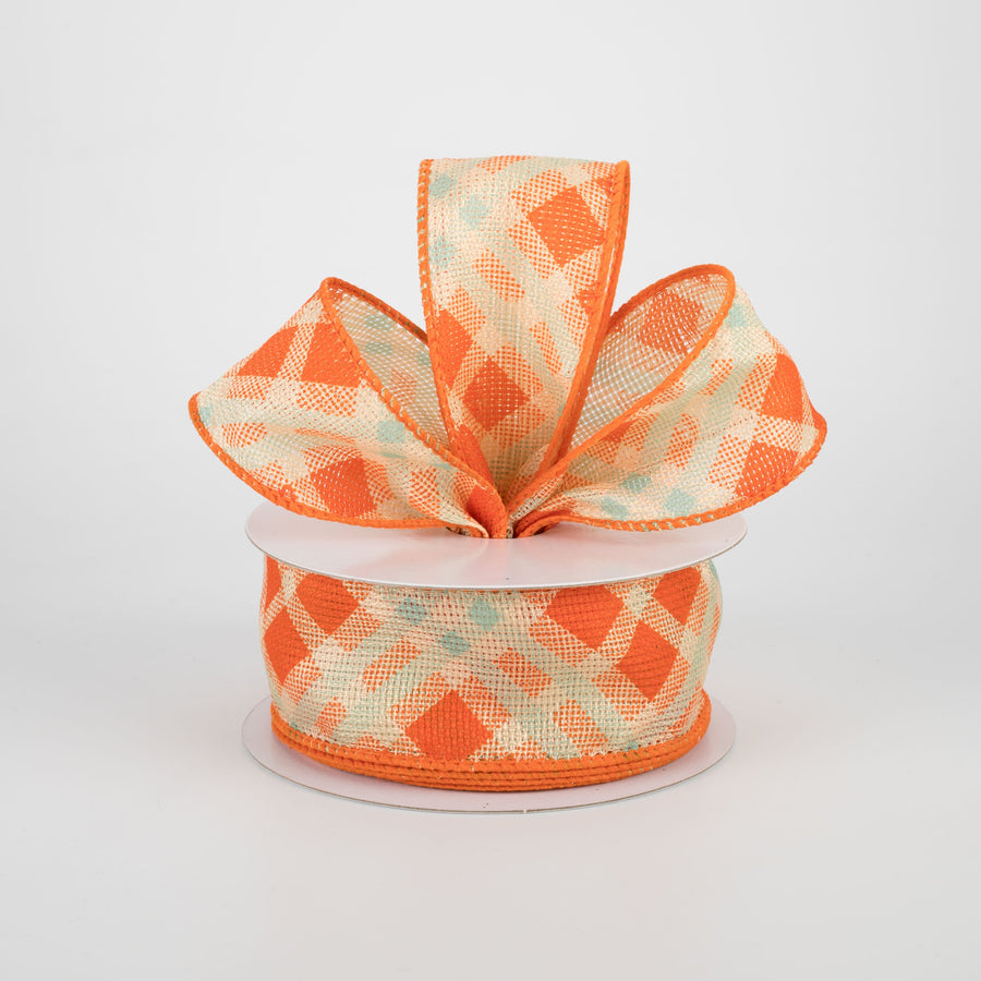 1.5" Plaid Woven Ribbon: Orange & Aqua (10 Yards) Lifestyle Photo