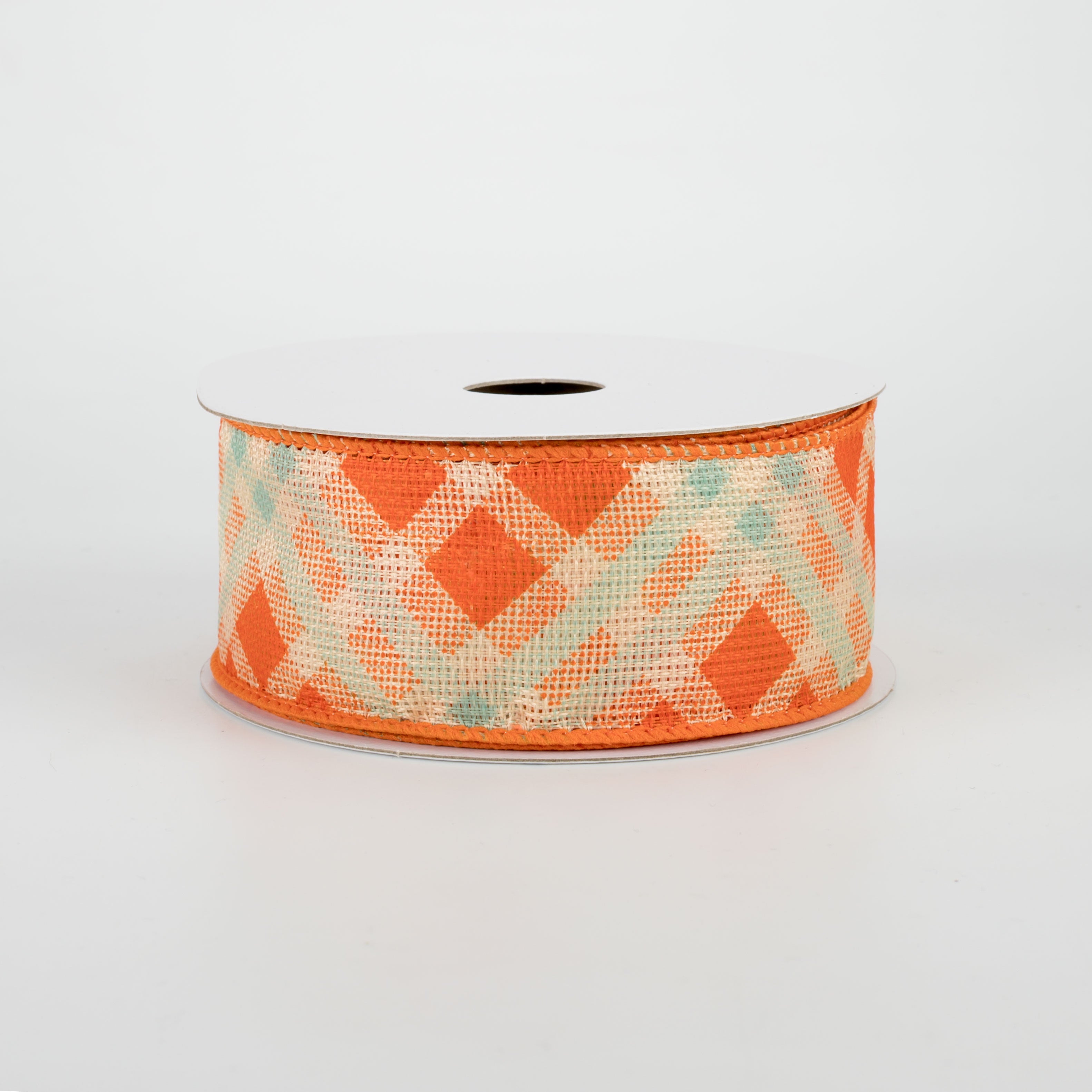 1.5" Plaid Woven Ribbon: Orange & Aqua (10 Yards)
