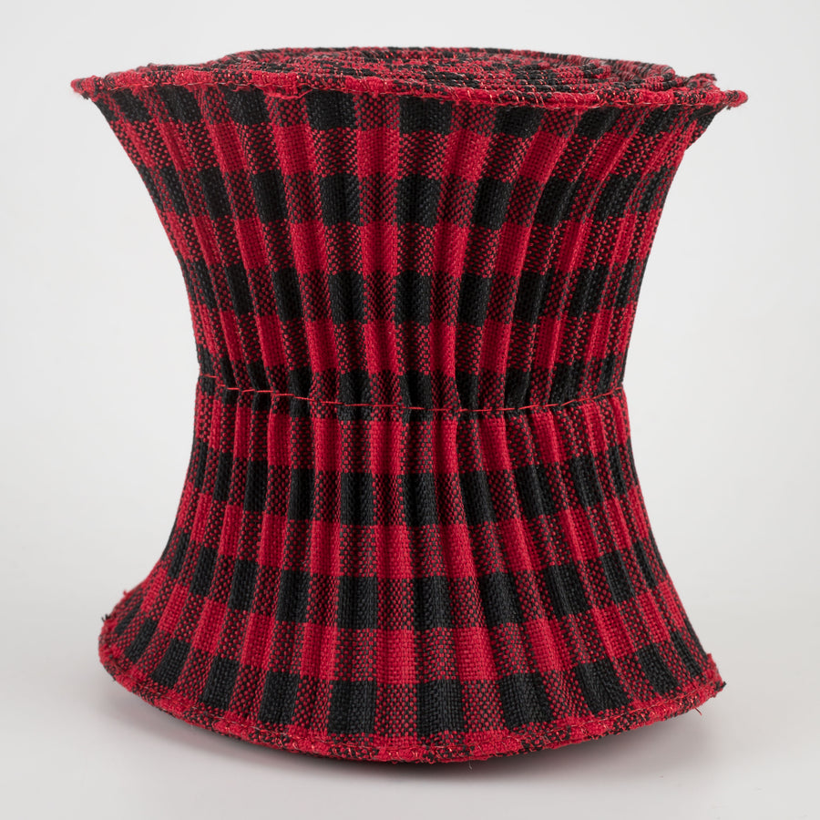 5.5" Pleated Plaid Check Ribbon: Black & Red (5 Yards)