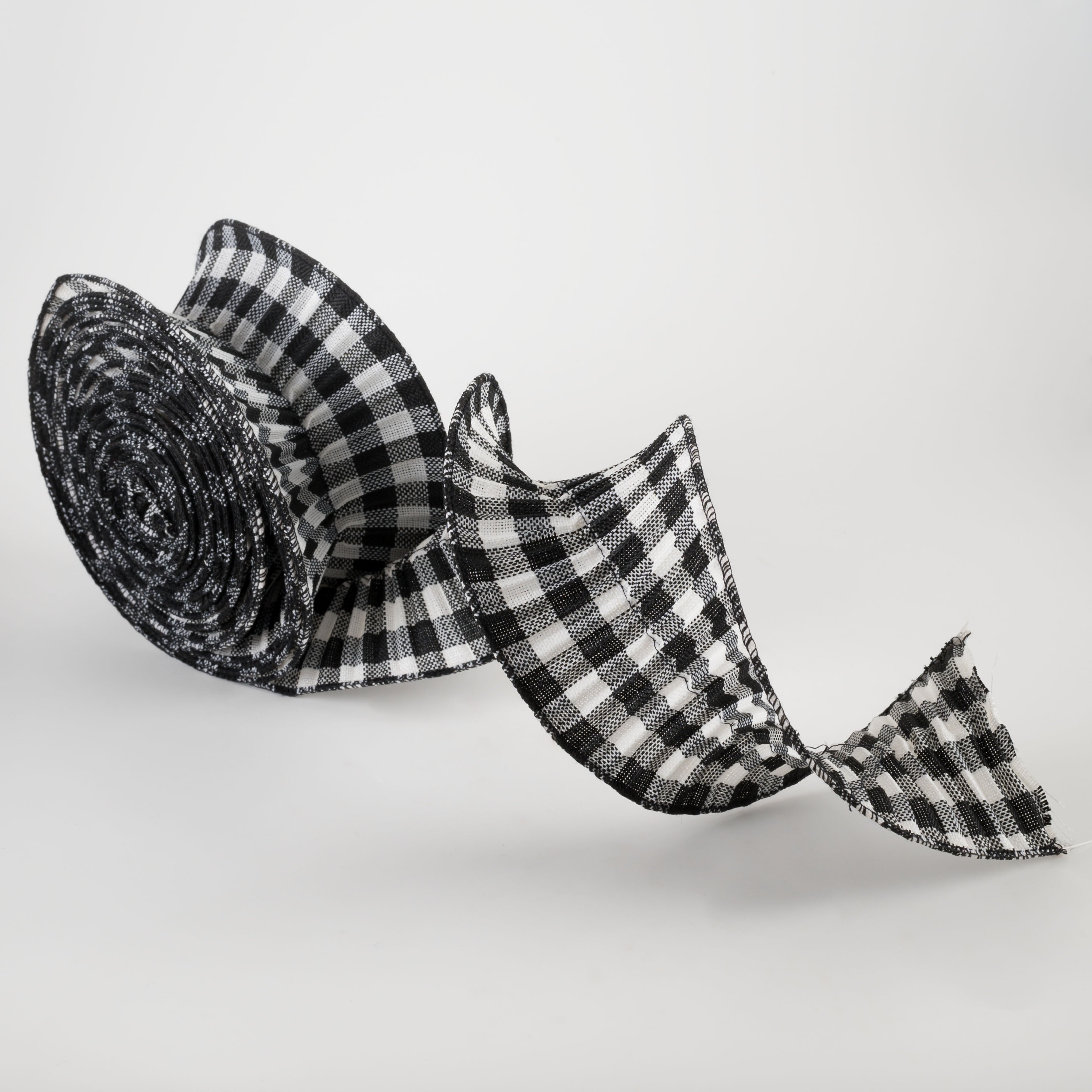 3" Pleated Plaid Check Ribbon: Black & White (5 Yards) detail photo 3