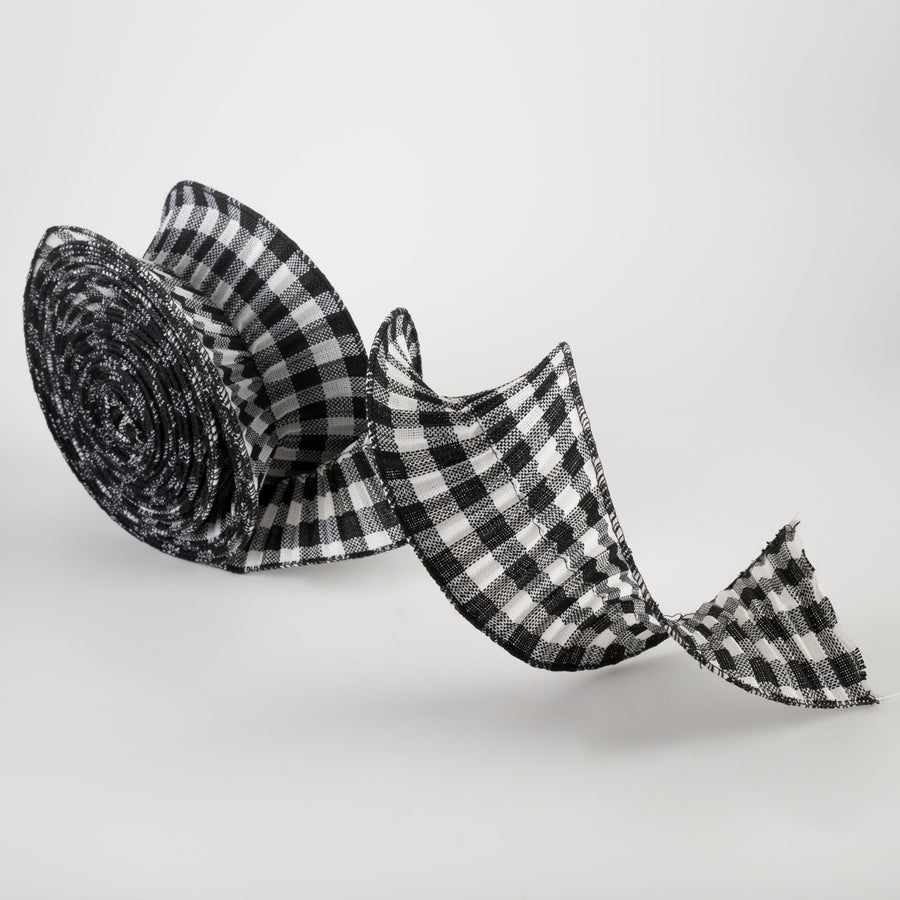 3" Pleated Plaid Check Ribbon: Black & White (5 Yards) detail photo 3