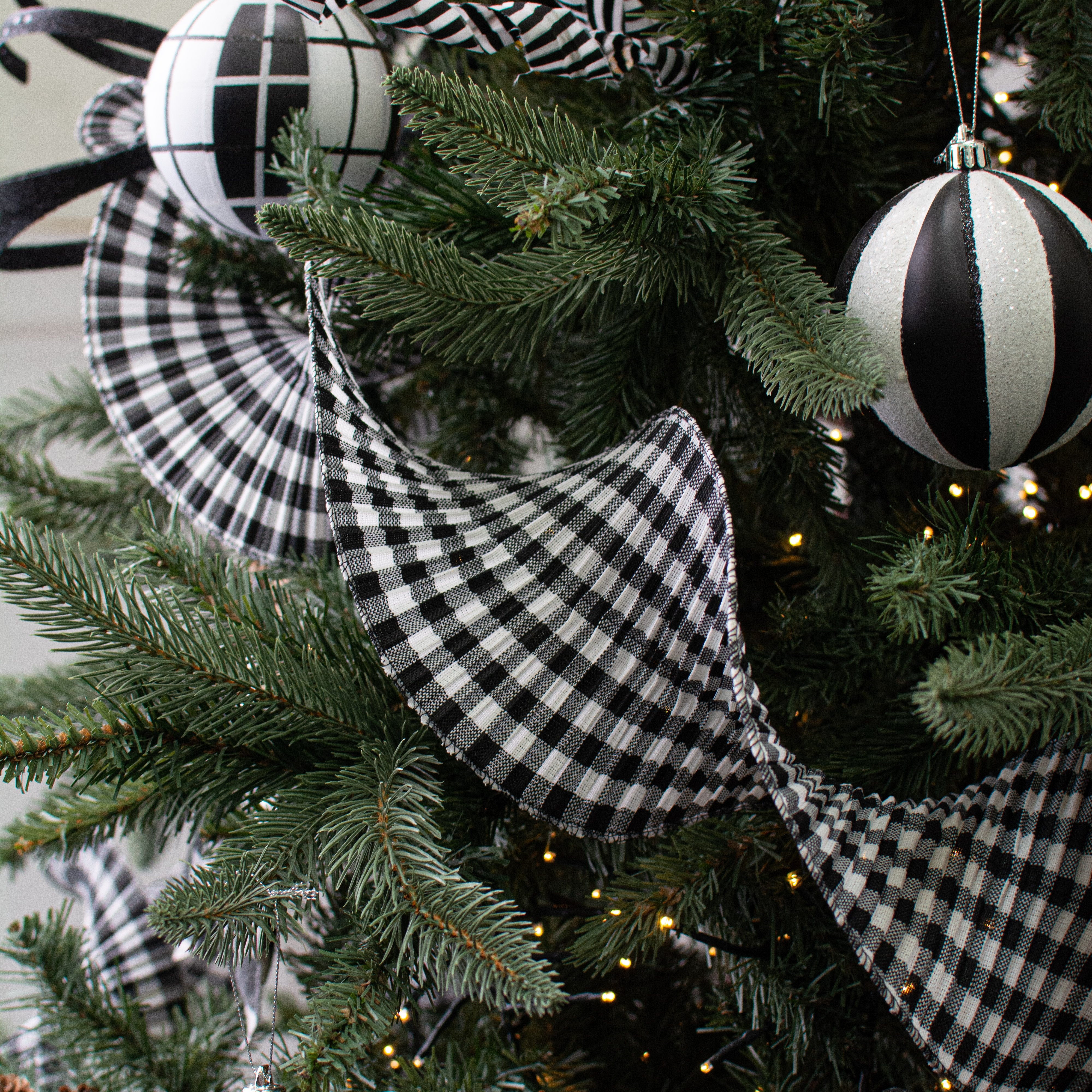 5.5" Pleated Plaid Check Ribbon: Black & White (5 Yards) Lifestyle Photo