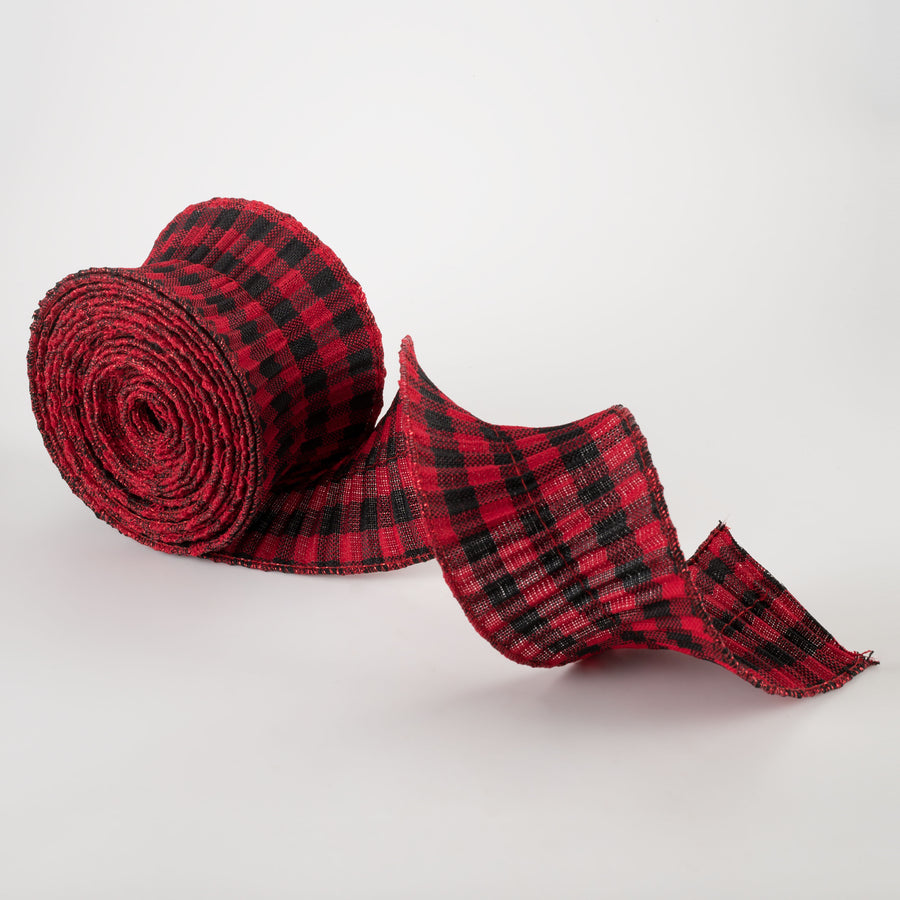 3" Pleated Plaid Check Ribbon: Red & Black (5 Yards) detail photo 3