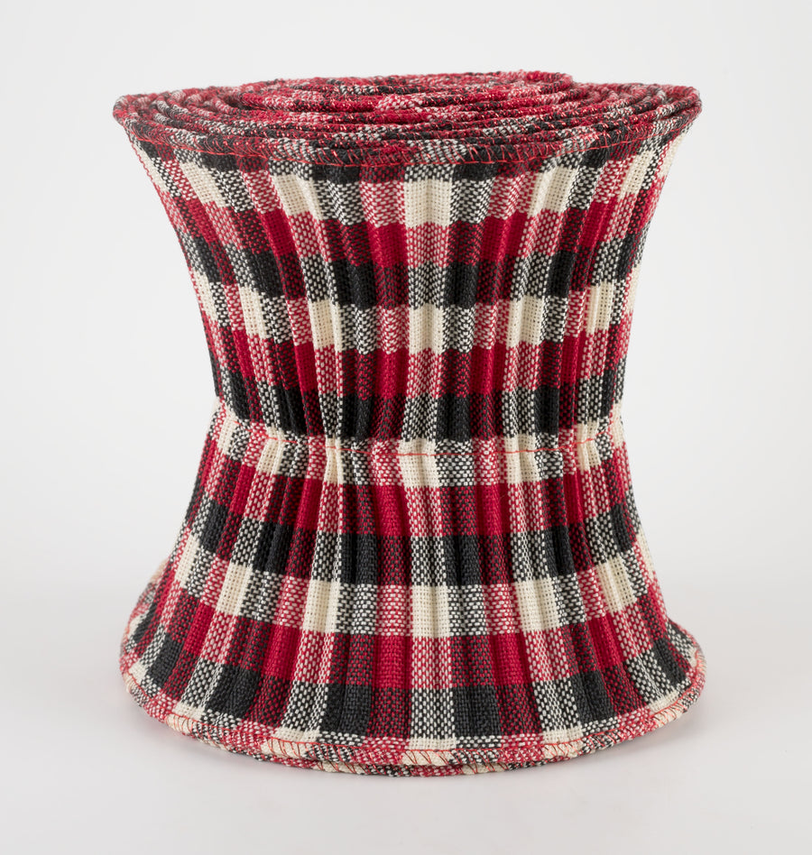 5.5" Pleated Plaid Check Ribbon: Red, Black, Ivory (5 Yards)