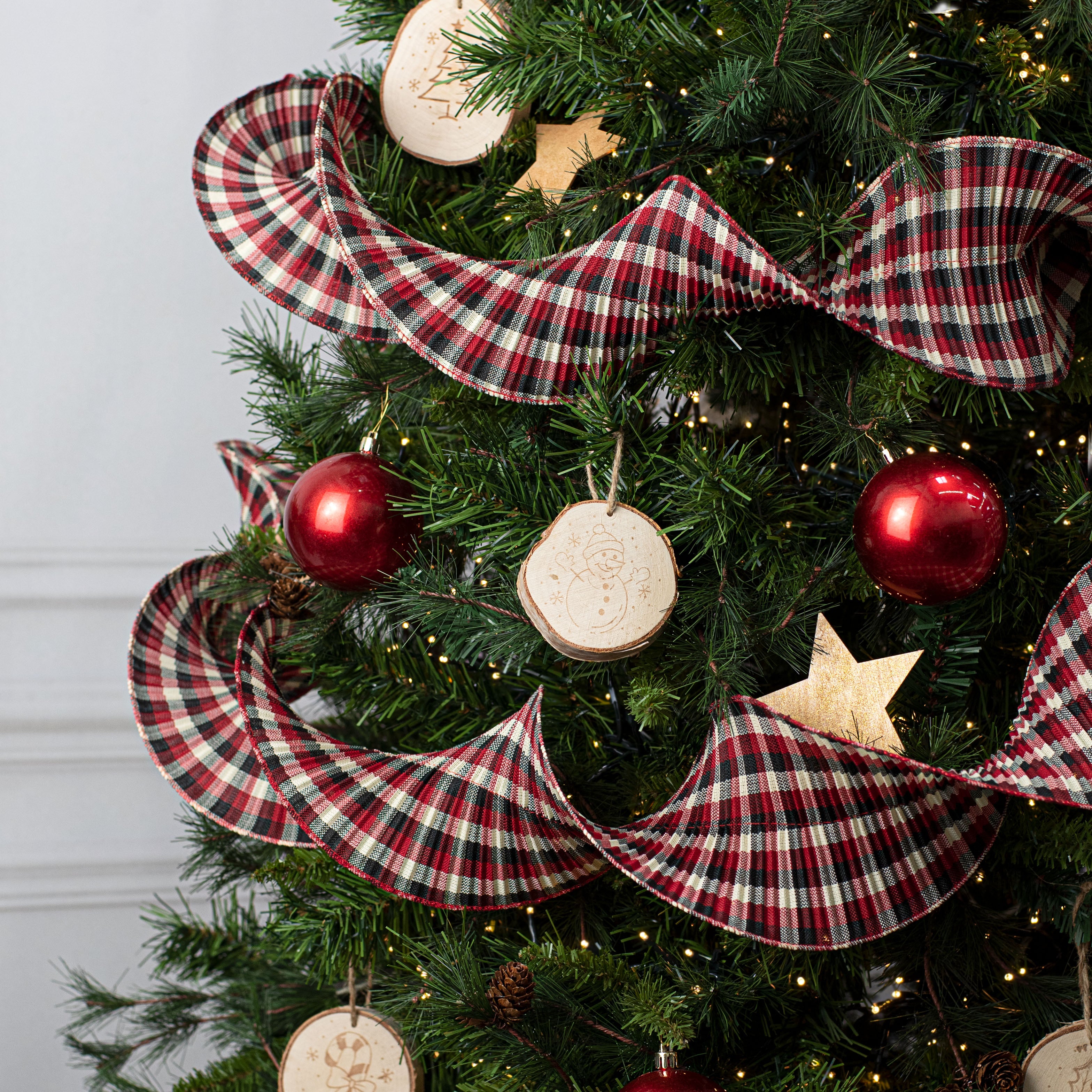 5.5" Pleated Plaid Check Ribbon: Red, Black, Ivory (5 Yards) Lifestyle Photo