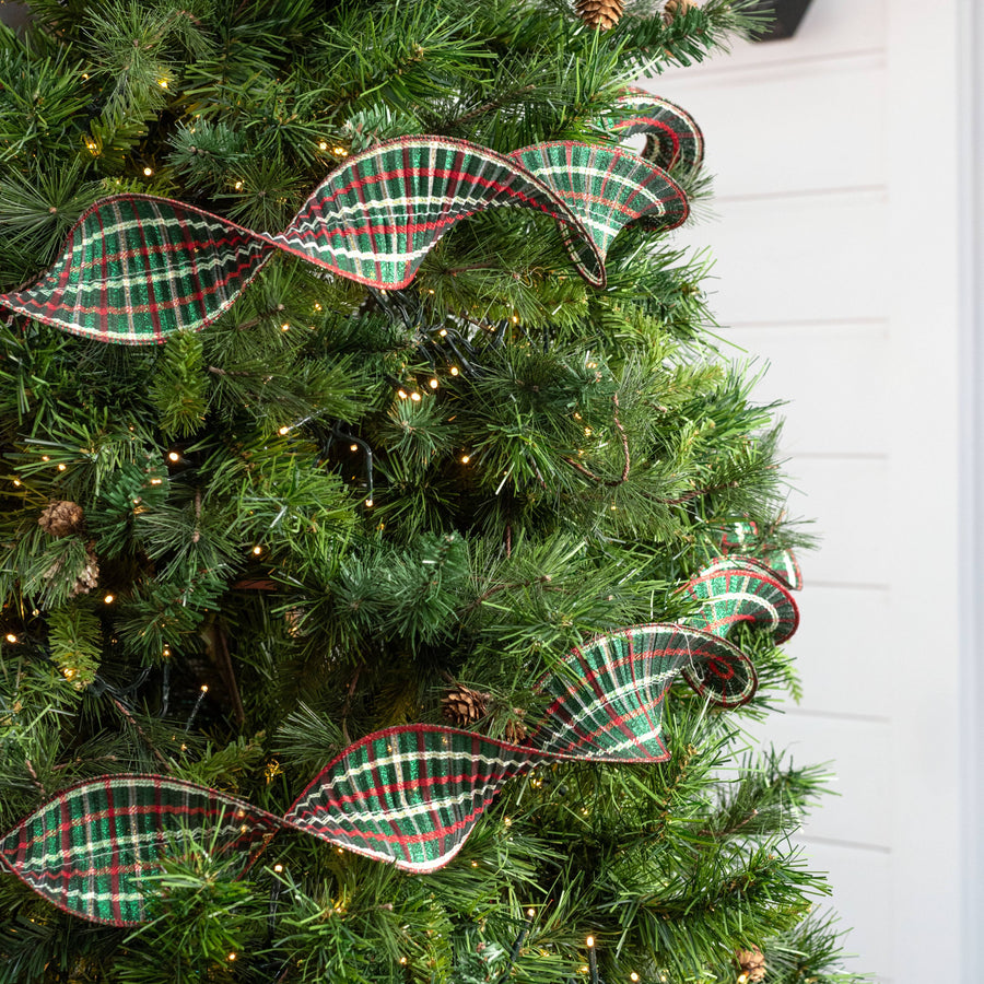3" Pleated Plaid Ribbon: Emerald, Red & White (5 Yards) Lifestyle Photo