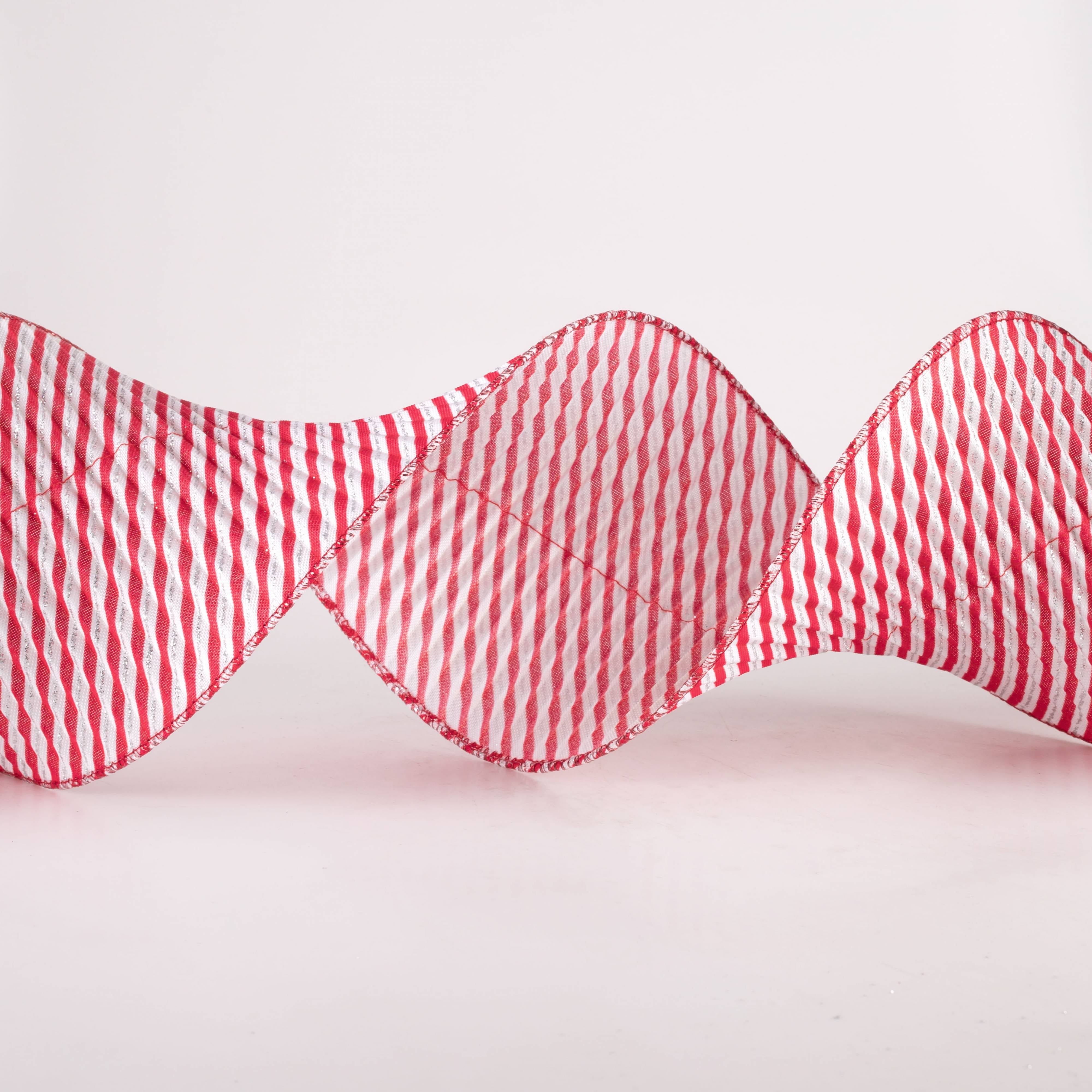 5" Pleated Stripe Ribbon: Red & White Candy Cane (5 Yards) detail photo 3