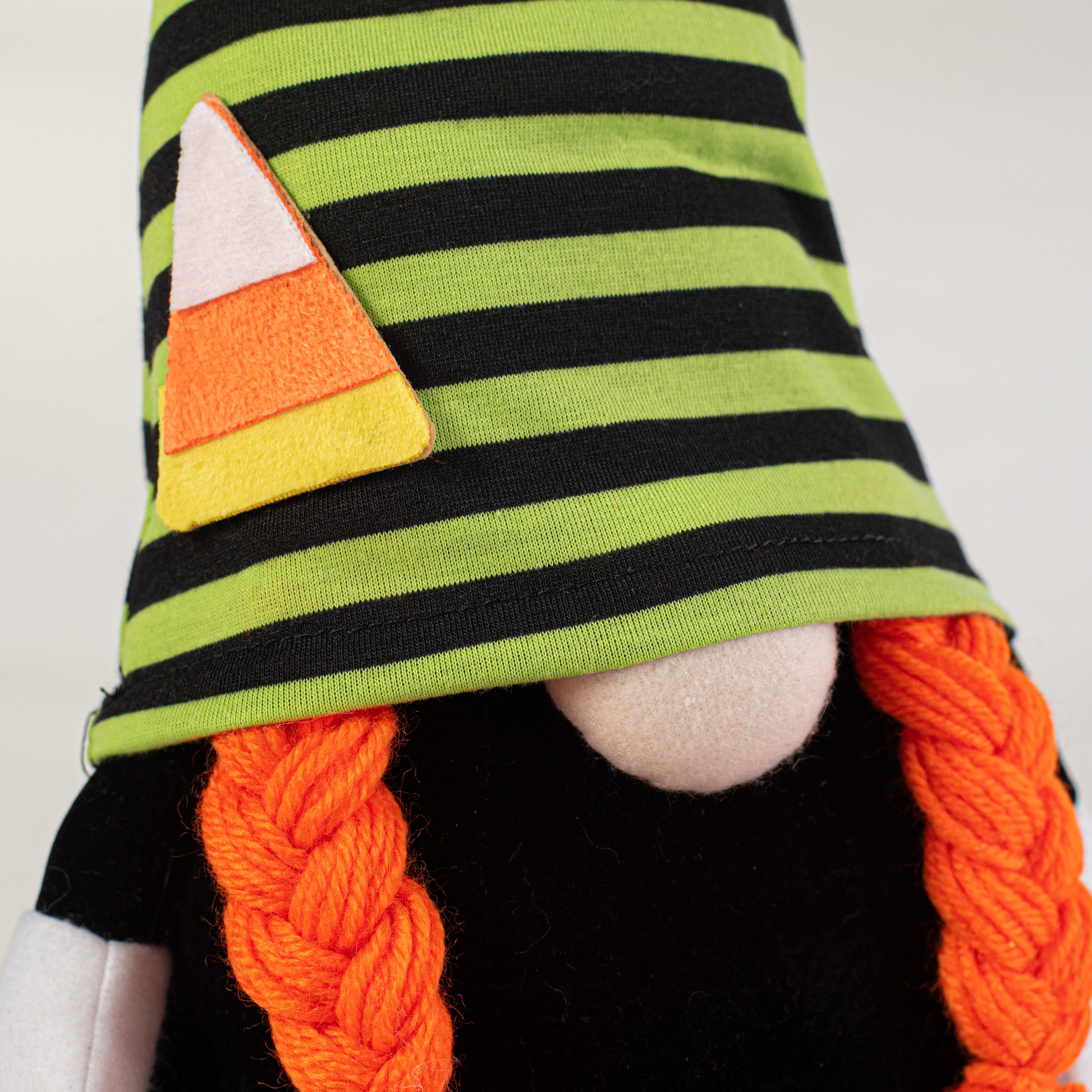 22" Plush Candy Corn Gnome: Green & Black Stripe detail photo 4