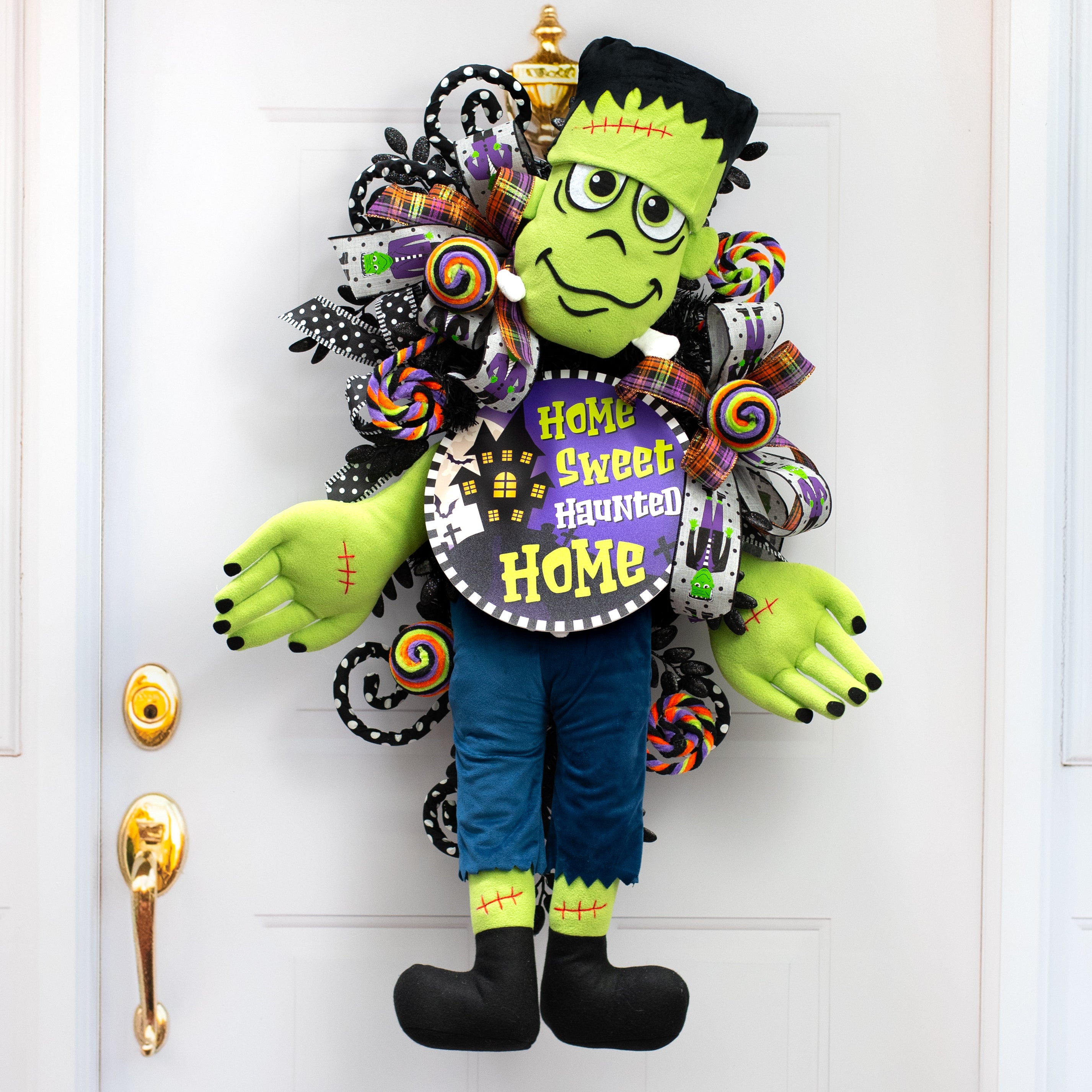 12" Plush Frankie Frankenstein Head Wreath Accent Lifestyle Photo