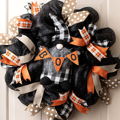 15" Plush Gnome Boo: Black & White Buffalo Plaid Lifestyle Photo