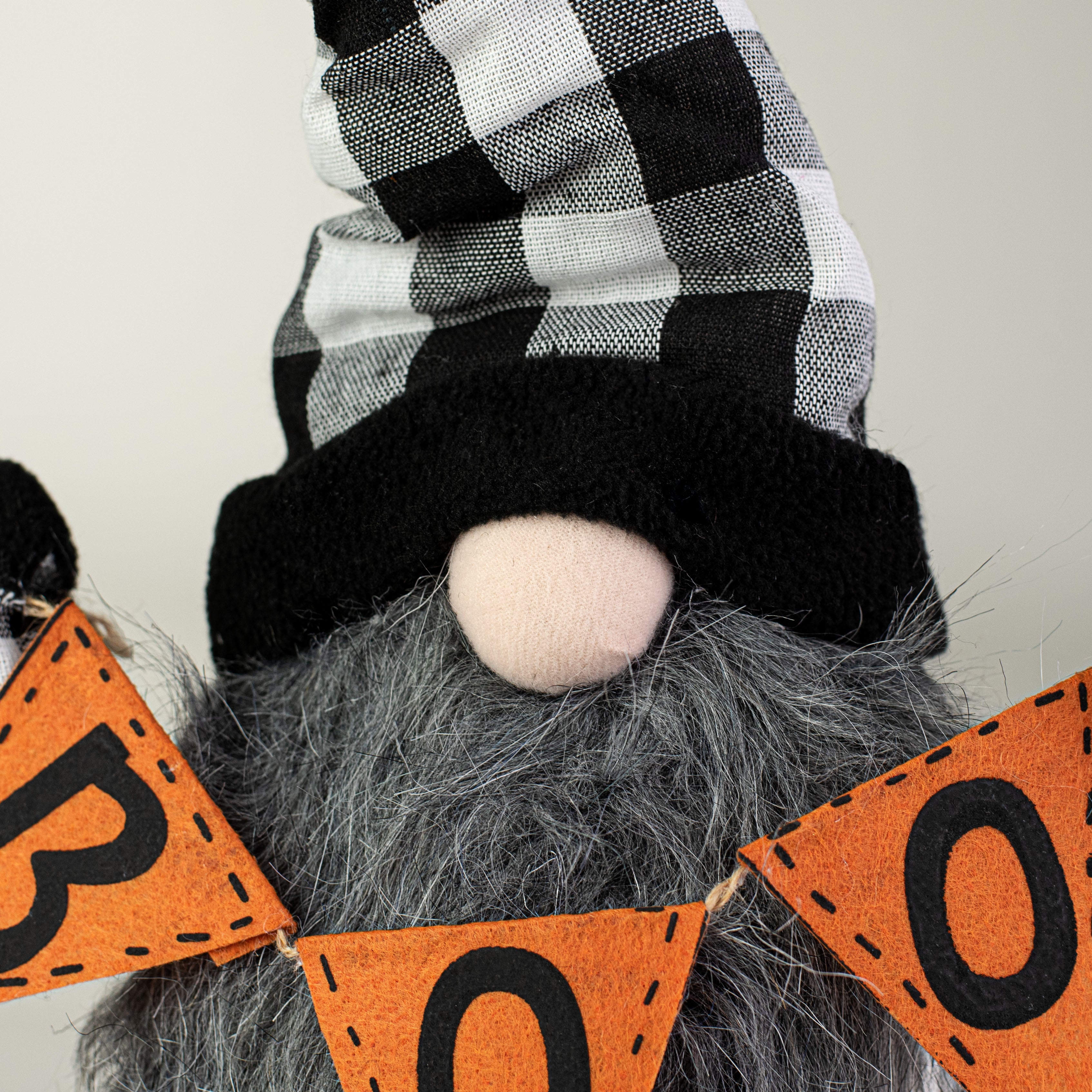 15" Plush Gnome Boo: Black & White Buffalo Plaid detail photo 3
