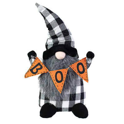 15" Plush Gnome Boo: Black & White Buffalo Plaid Item Number: 56878BKWT