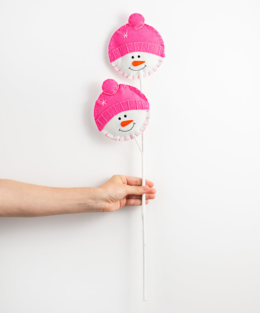 25" Plush Snowman Head Spray: Pink detail photo 3