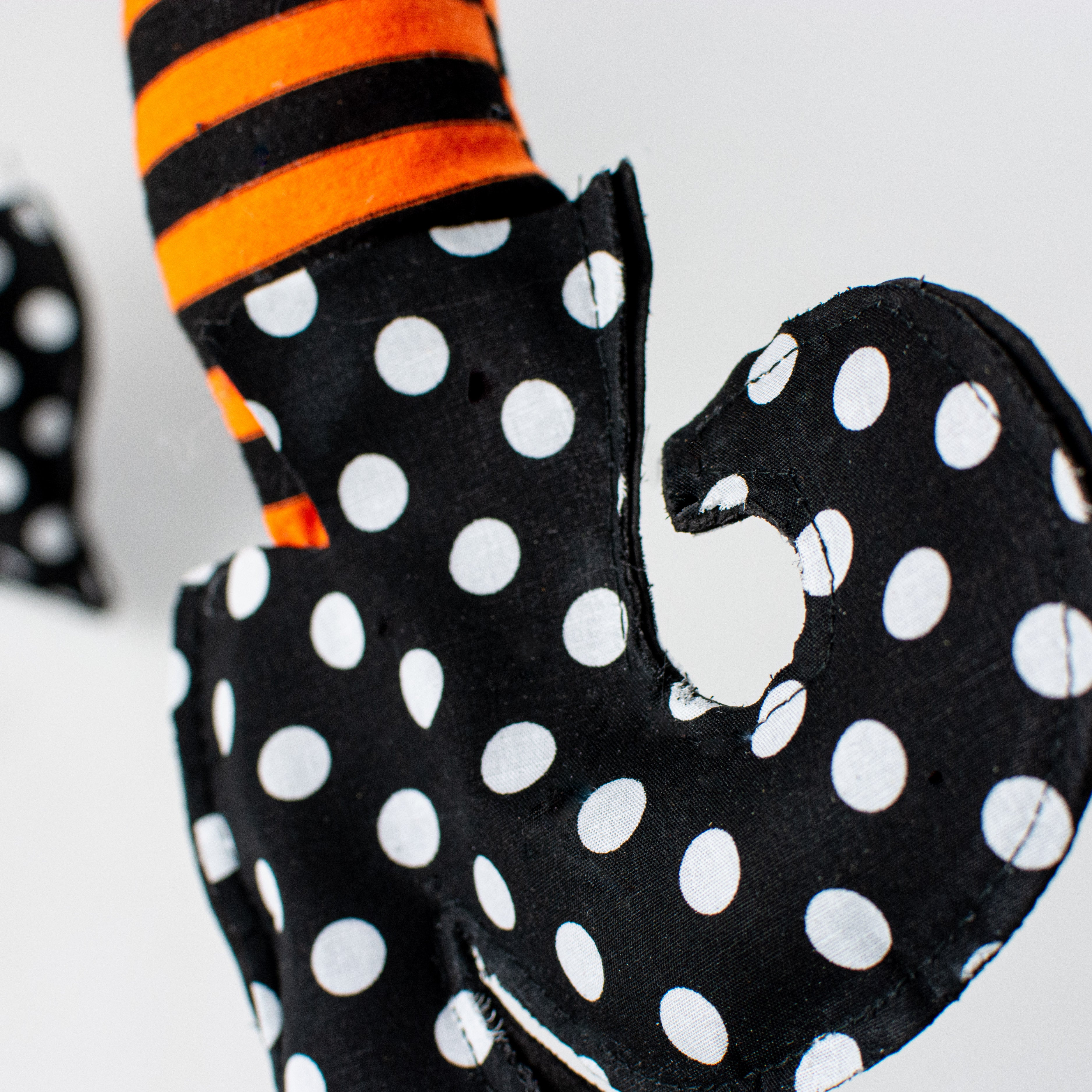 18" Plush Stripe Polka Dot Witch Legs: Black, Orange, White detail photo 3