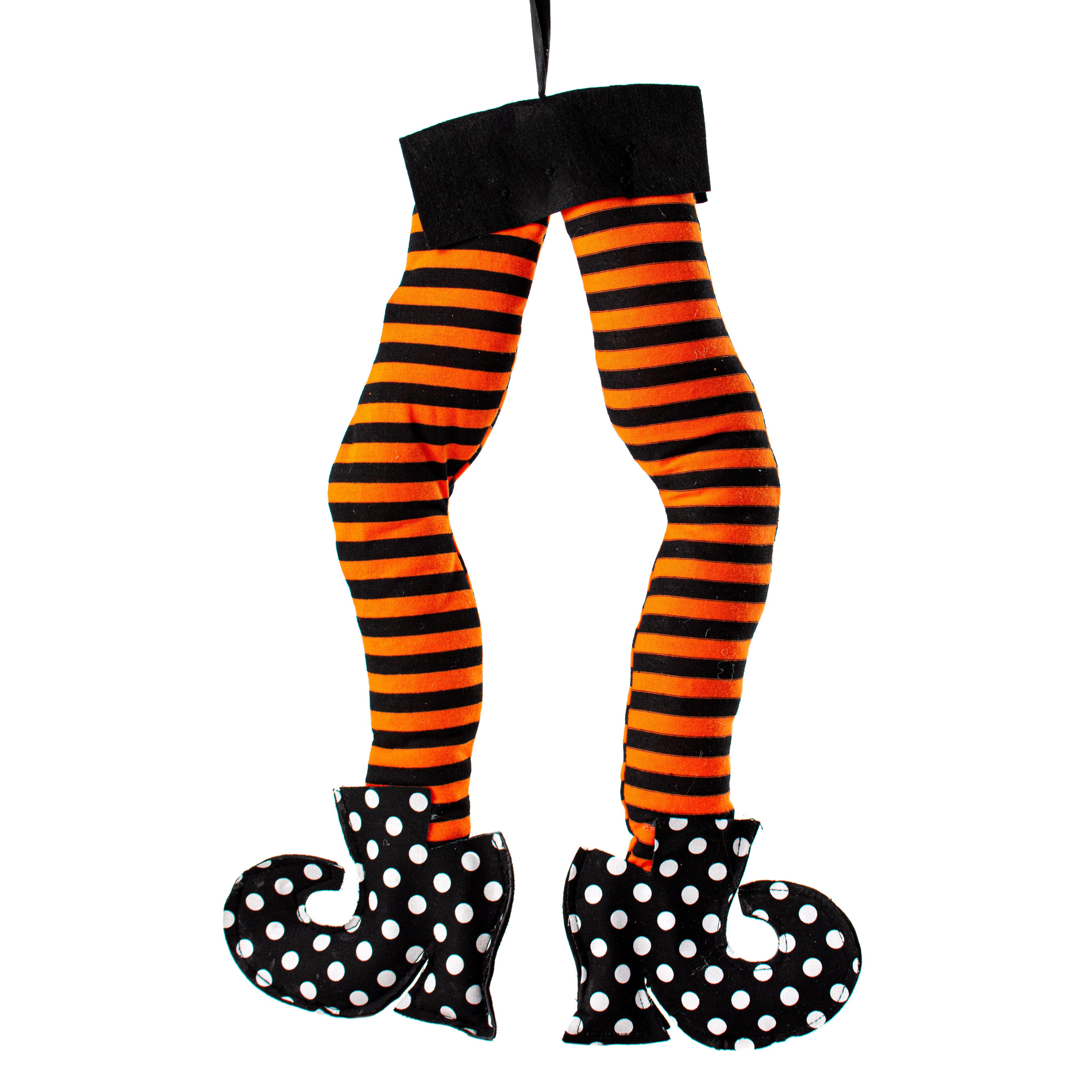 18" Plush Stripe Polka Dot Witch Legs: Black, Orange, White Item Number: 56549ORBK