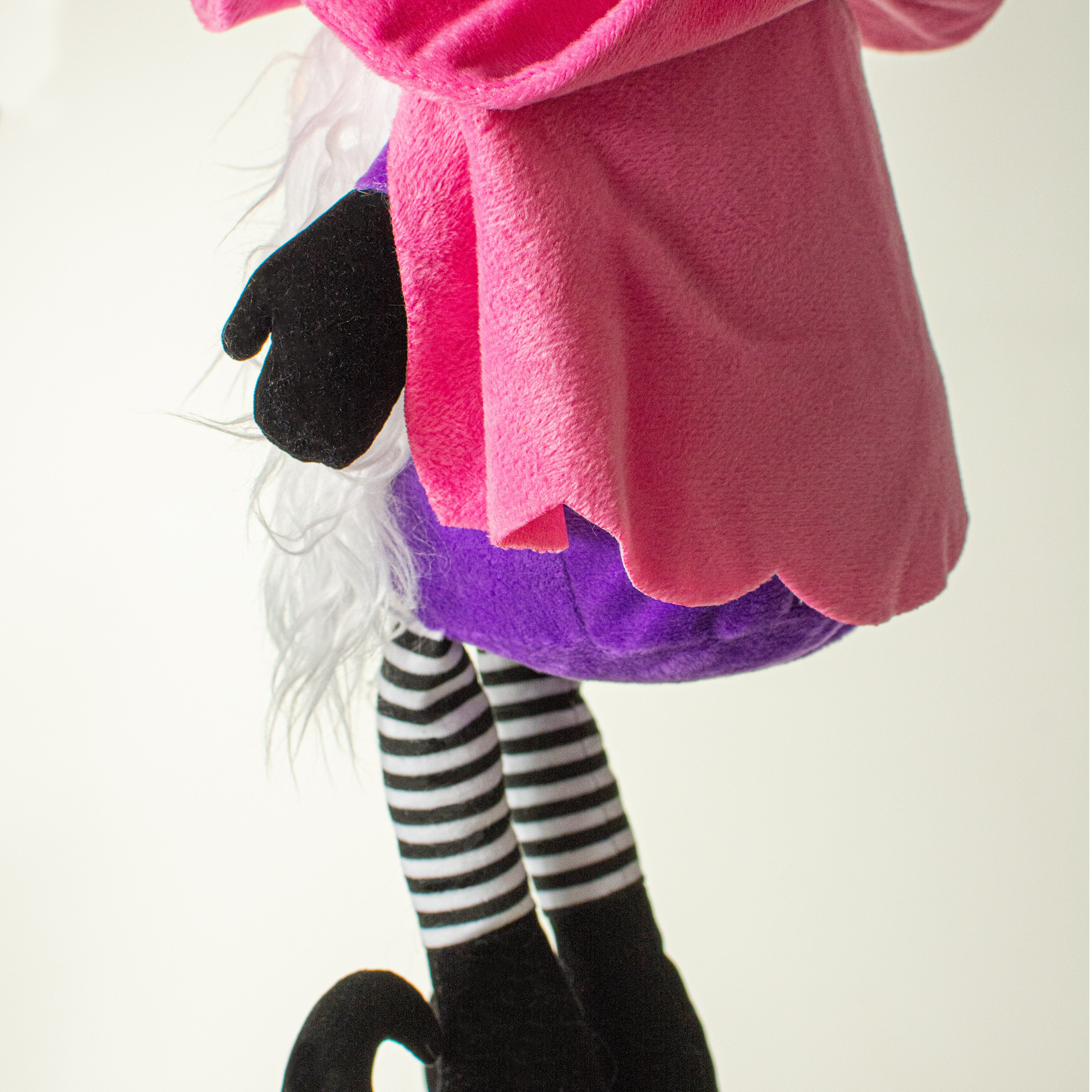 22" Plush Witch Gnome: Pink & Black detail photo 5
