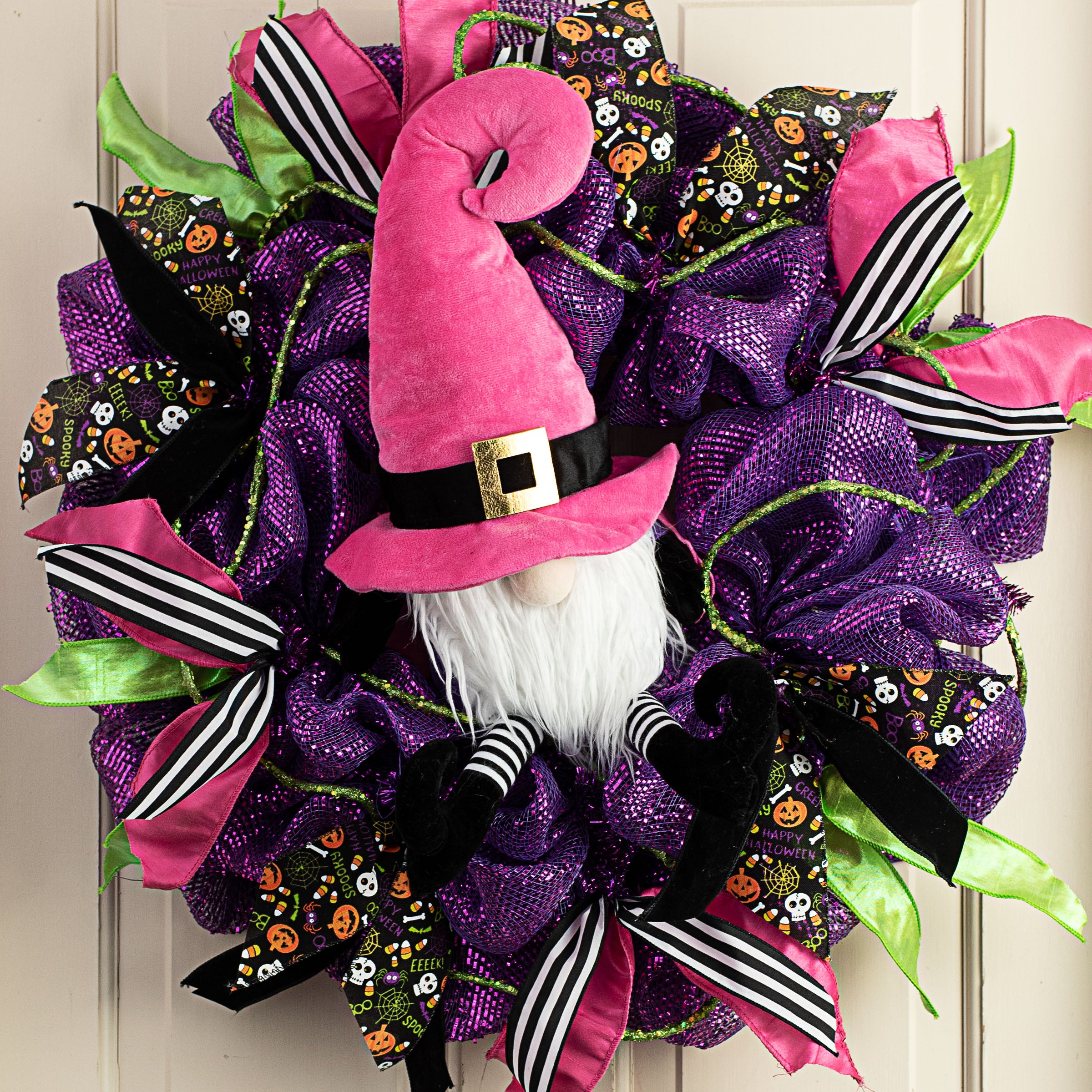 22" Plush Witch Gnome: Pink & Black detail photo 6