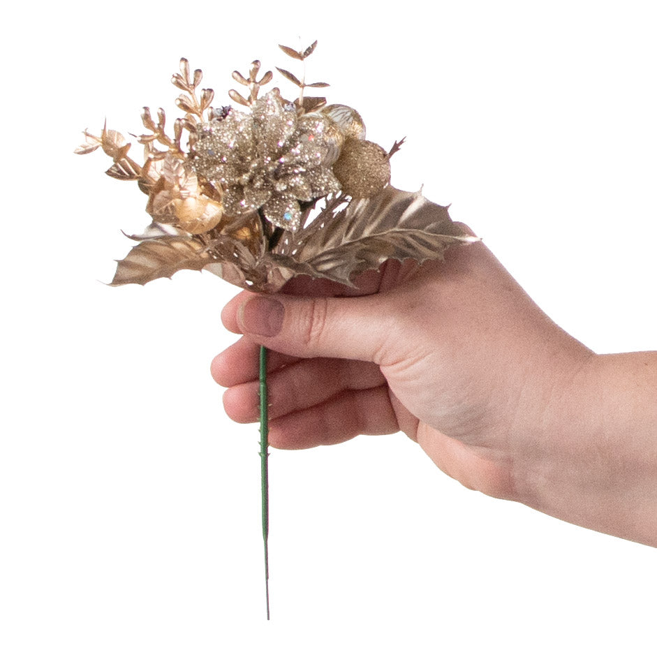 7" Poinsettia Ball Pick: Champagne detail photo 3
