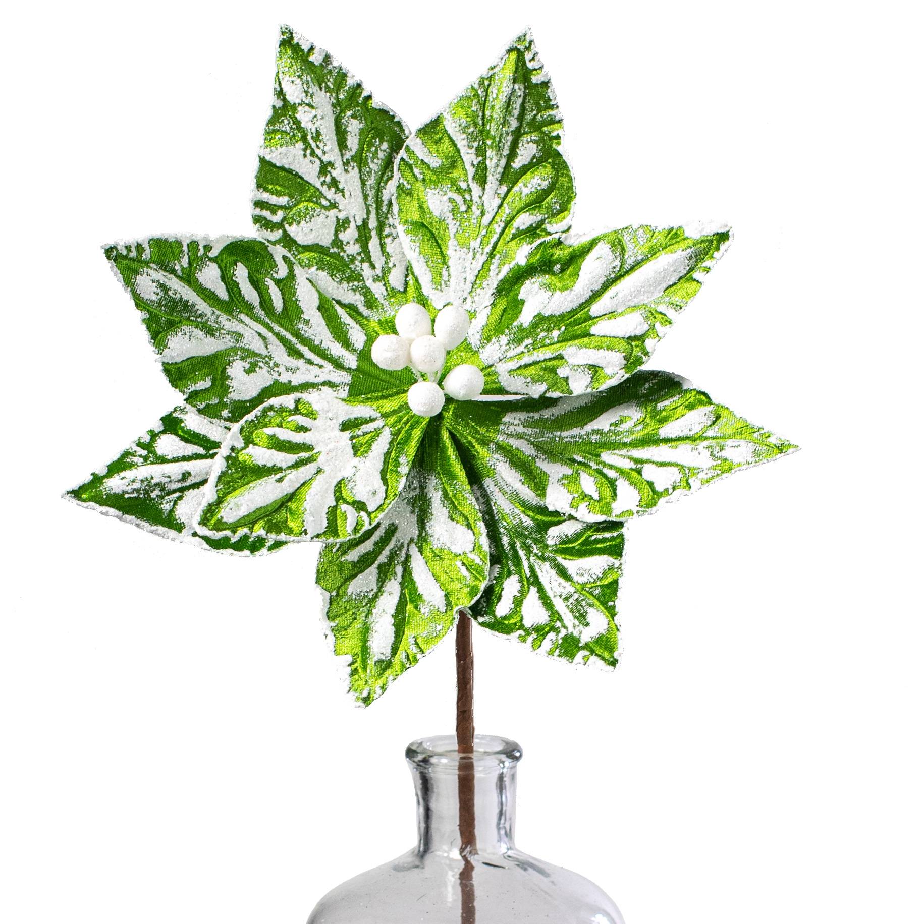 22" Poinsettia Stem: Green & White Item Number: 187557